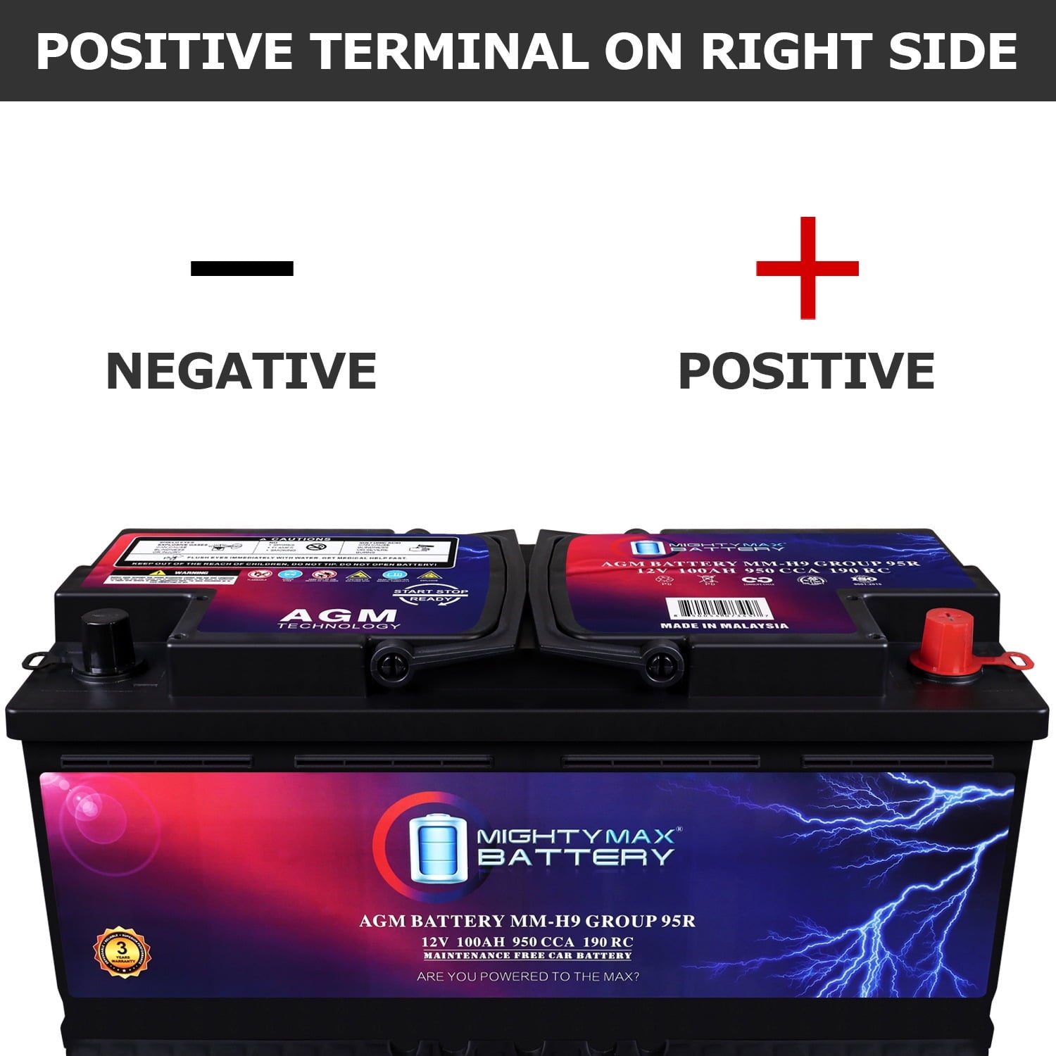MM-H5 Start and Stop Car BCI Group Size 47 12V 60 AH, 100RC, 680 CCA Rechargeable AGM Car Battery