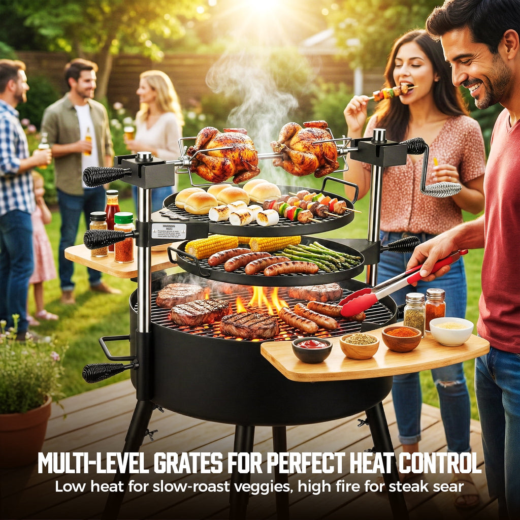 BIG HORN OUTDOORS Portable Santa Maria Style Charcoal Grill, Multifunctional BBQ Grill for Backyard Patio Garden