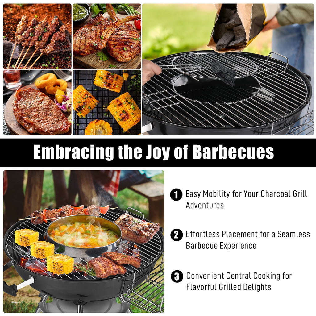 Zimtown 18 Portable Charcoal BBQ Clearance Grill Outdoor Camping Backyard with Side Wheels Black