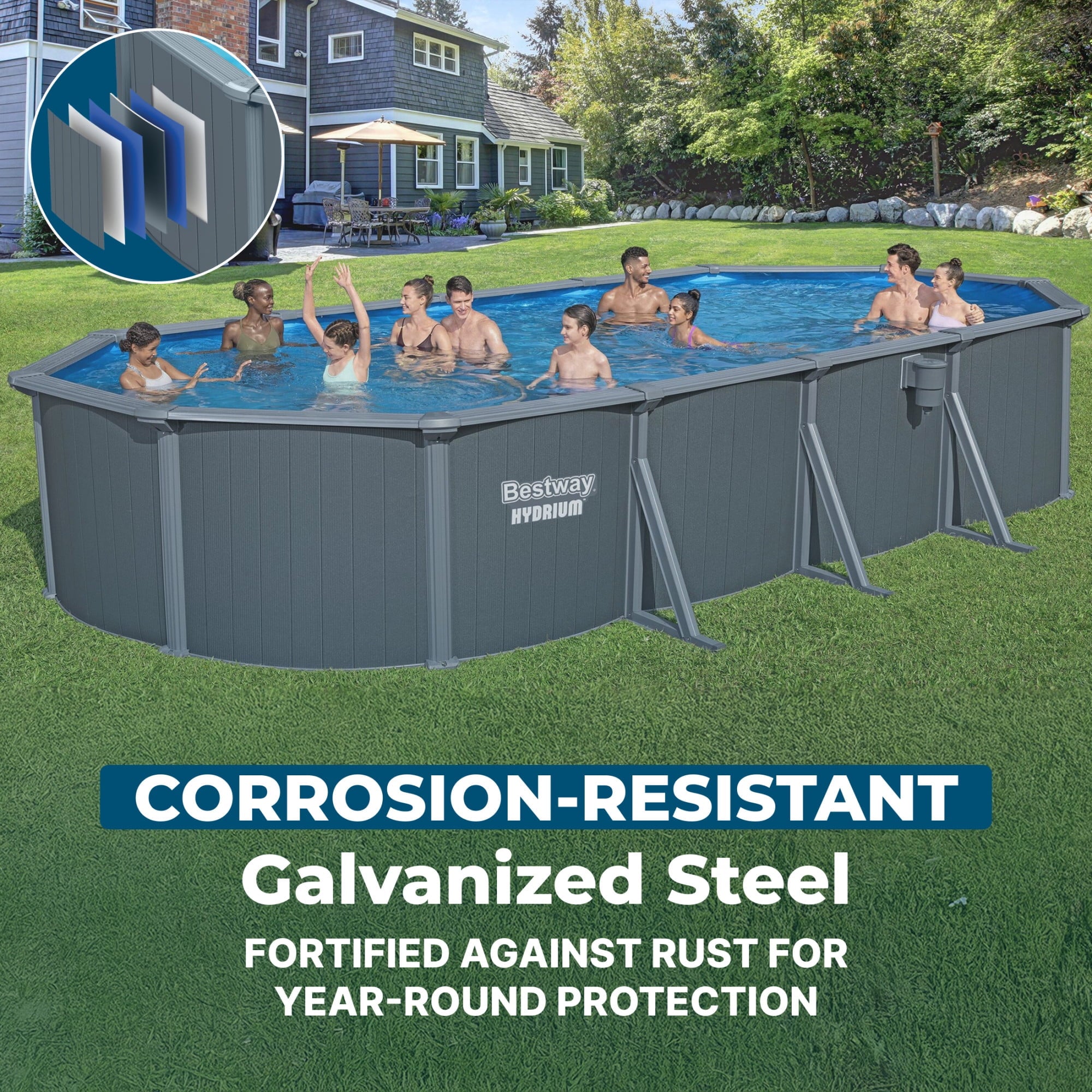 Bestway Hydrium 24' x 12' x 52 Steel Side Wall Above Ground Pool w/ Sand Pump & Accessories