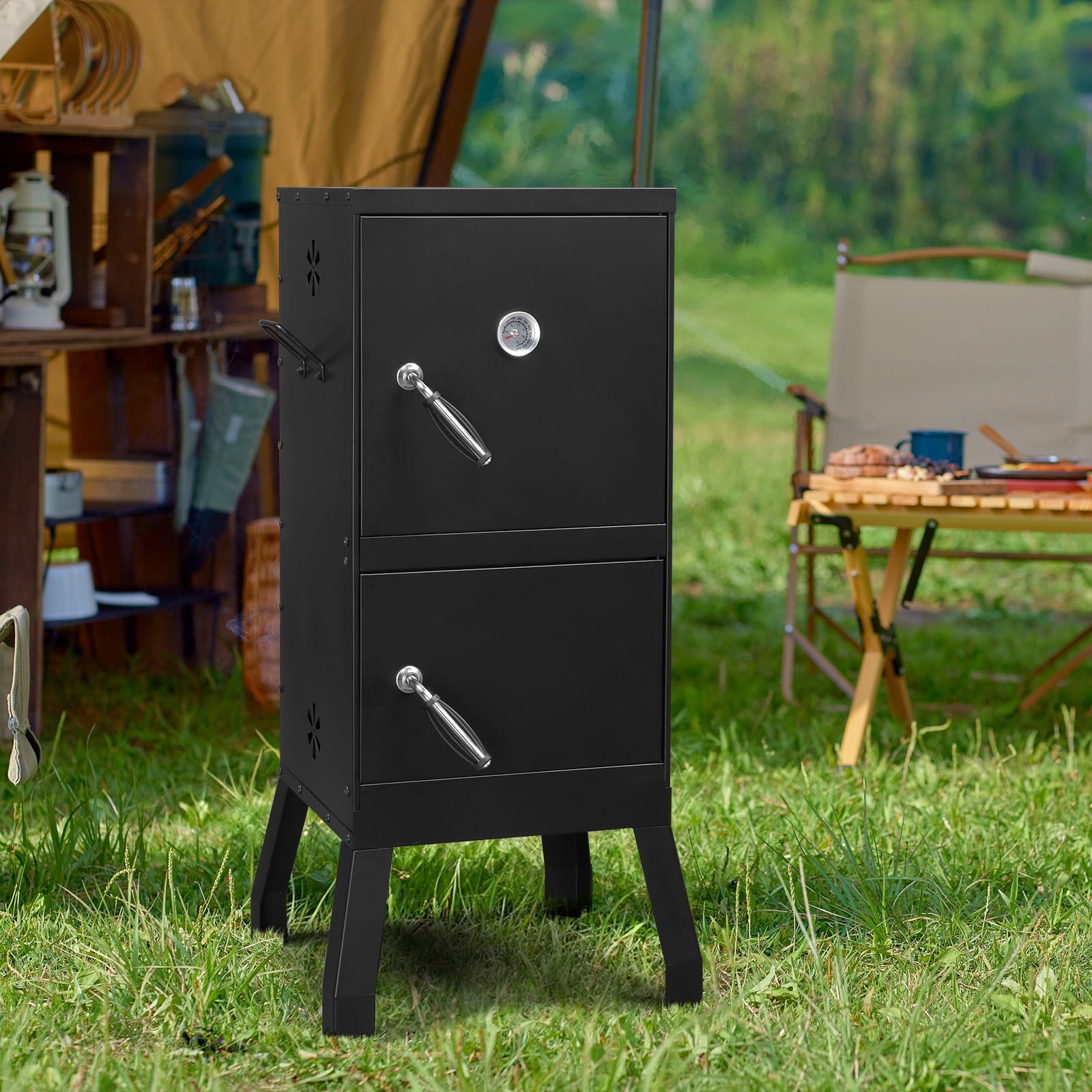 Zimtown Charcoal Grill BBQ Smoker Outdoor Barbecue Pit with 3 Levels Patio Backyard Black