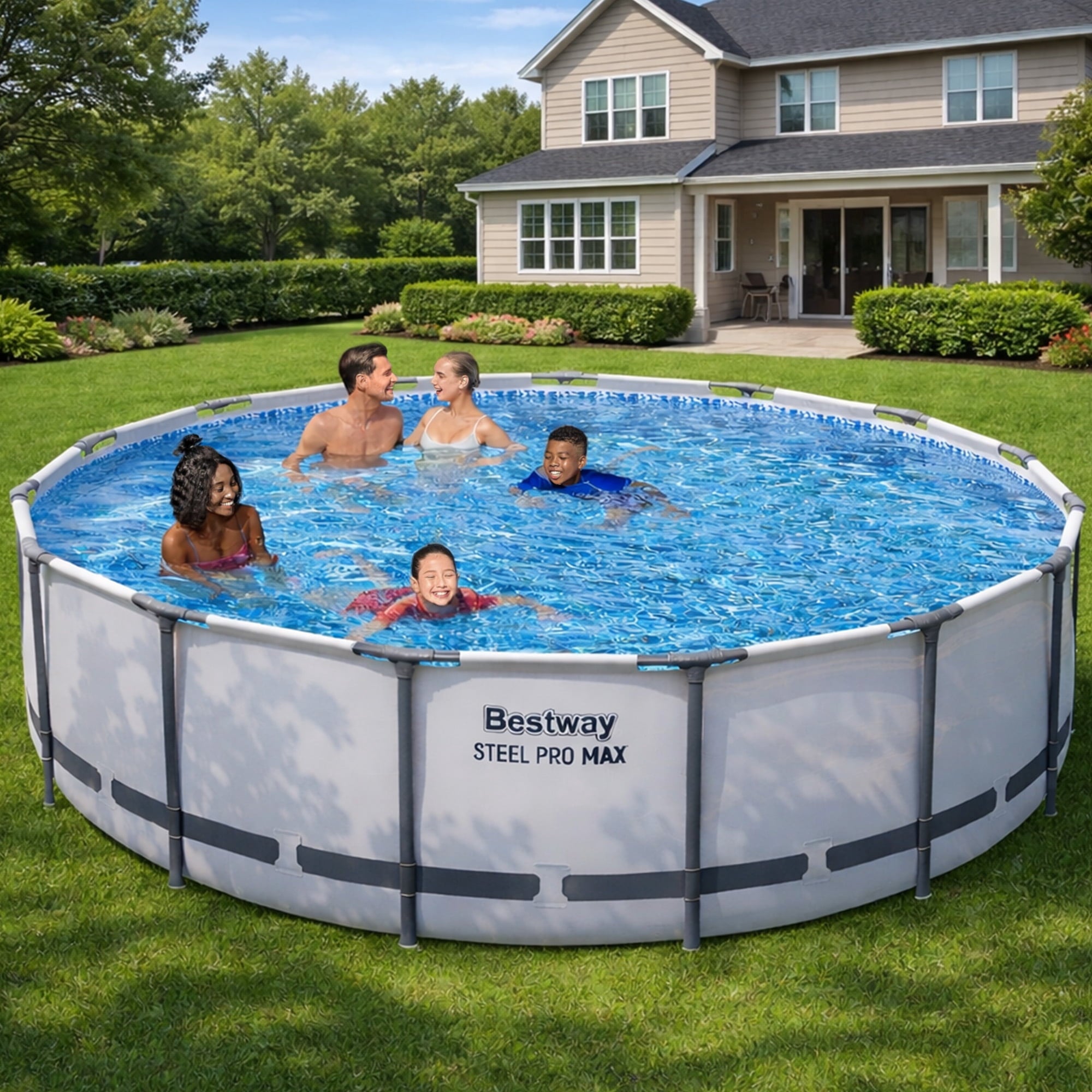Bestway Steel Pro MAX 15'x42 Metal Frame Above Ground Pool Set w/ Pump, Ladder, & Cover