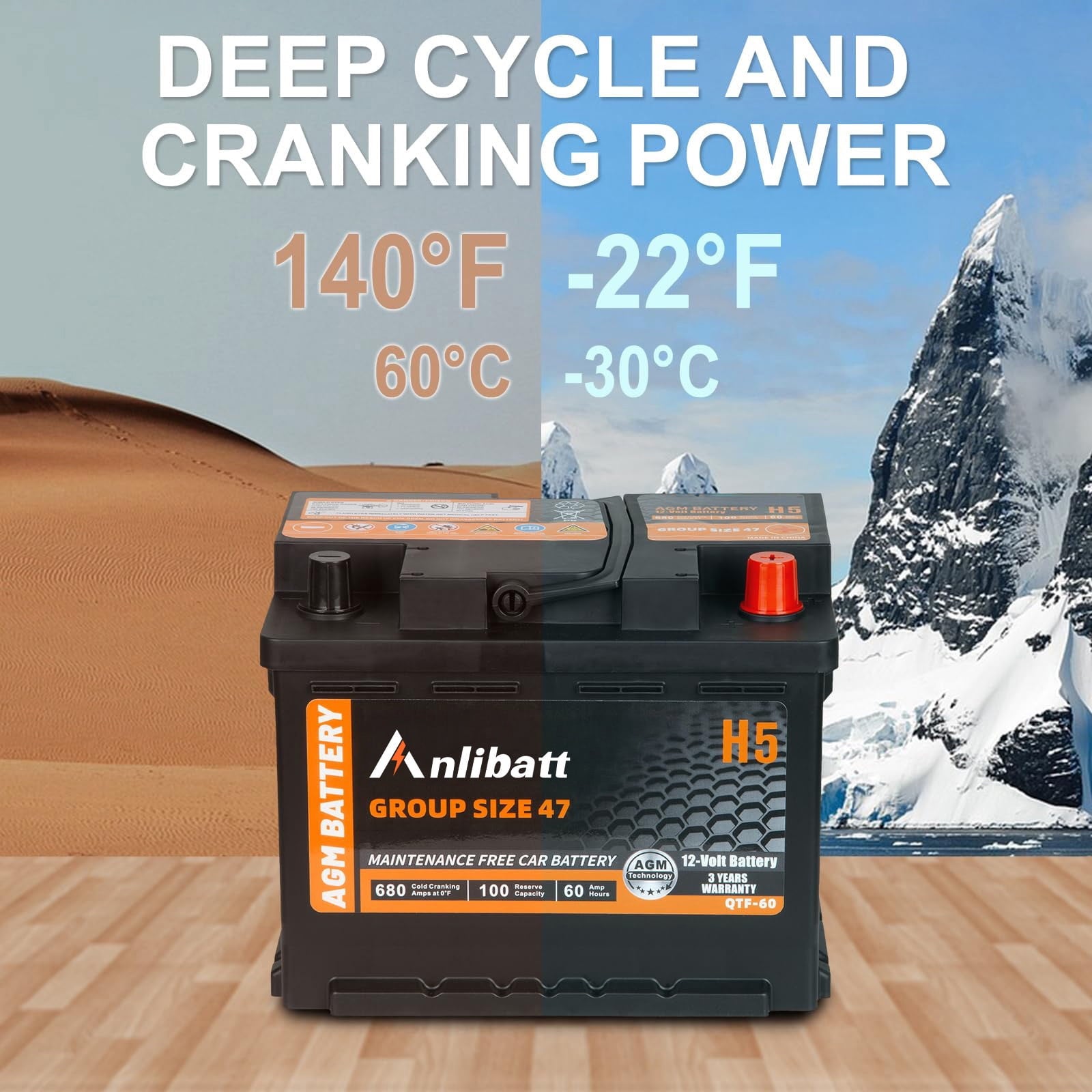 Anlibatt BCI Group 48 Battery, AGM 12 Volt Rechargeable Automotive Batteries for Car, H6 760CCA 70Ah 120RC, Maintenance Free