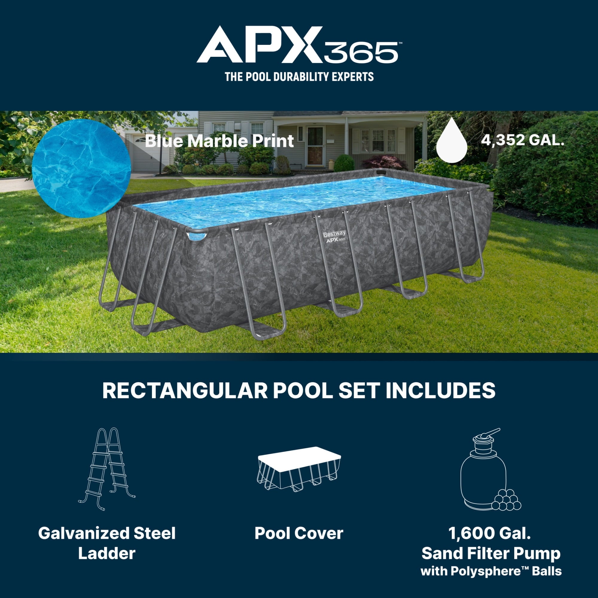 Bestway APX 365 18'x9'x52 Metal Frame Above Ground Pool Set with Sand Filter Pump