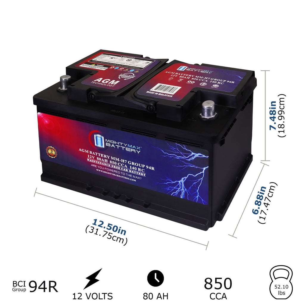 MM-H5 Start and Stop Car BCI Group Size 47 12V 60 AH, 100RC, 680 CCA Rechargeable AGM Car Battery