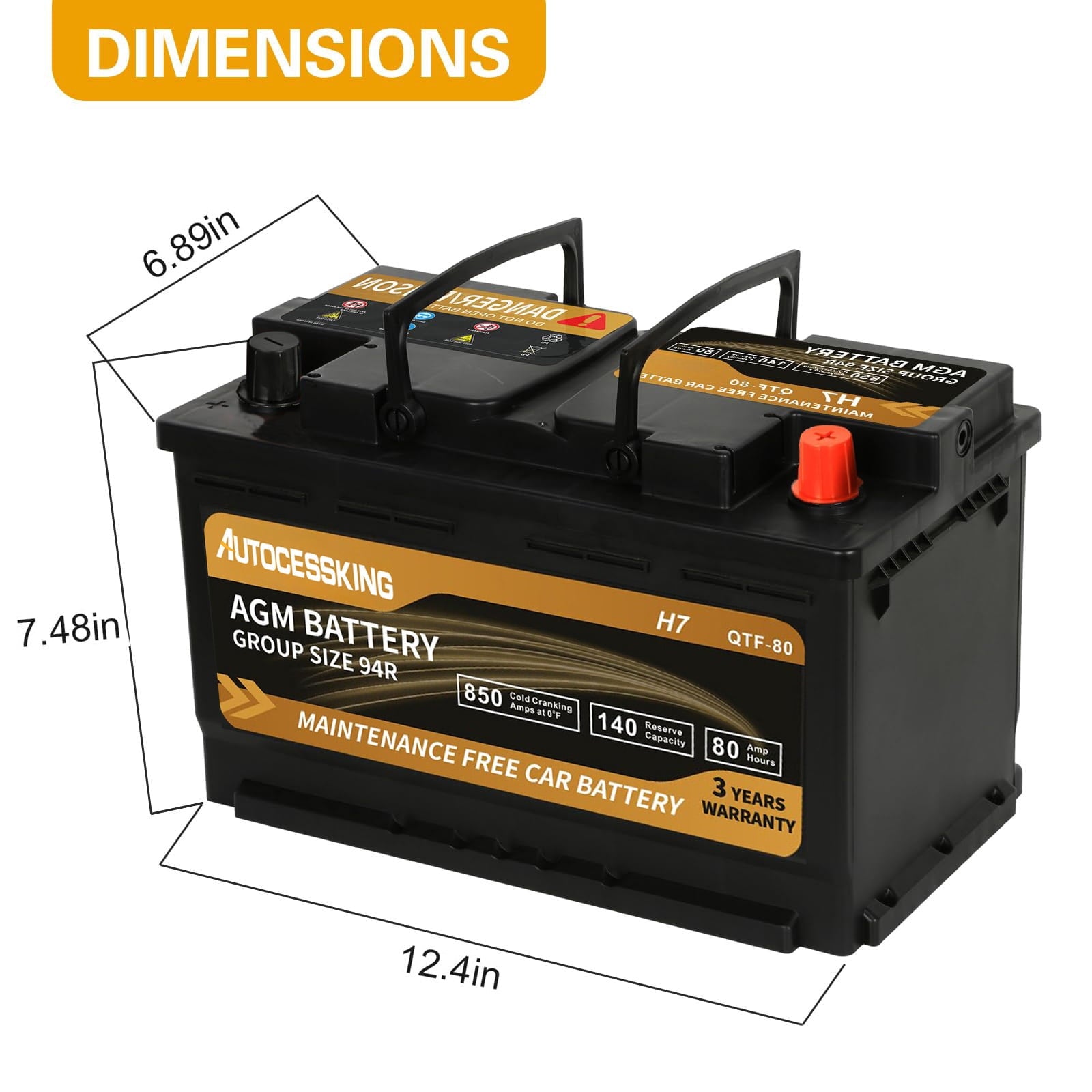 Autocessking Platinum AGM Battery, Group 47 Rechargeable Automotive Batteries for Car, 12V H5 680CCA 60Ah 100RC
