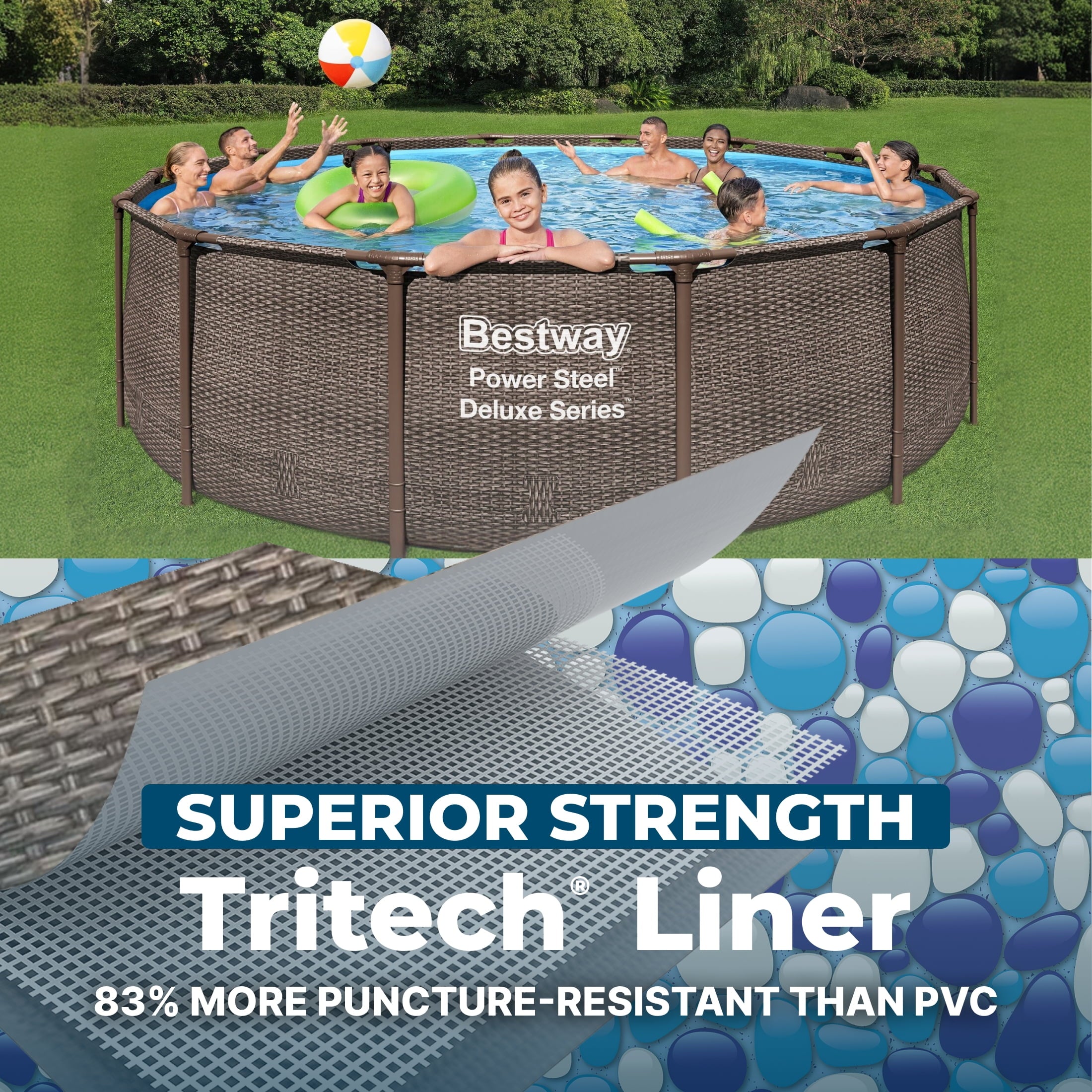 Bestway Power Steel 14’x42” Metal Frame Above Ground Pool w/ Pump, Ladder, & Cover, Brown