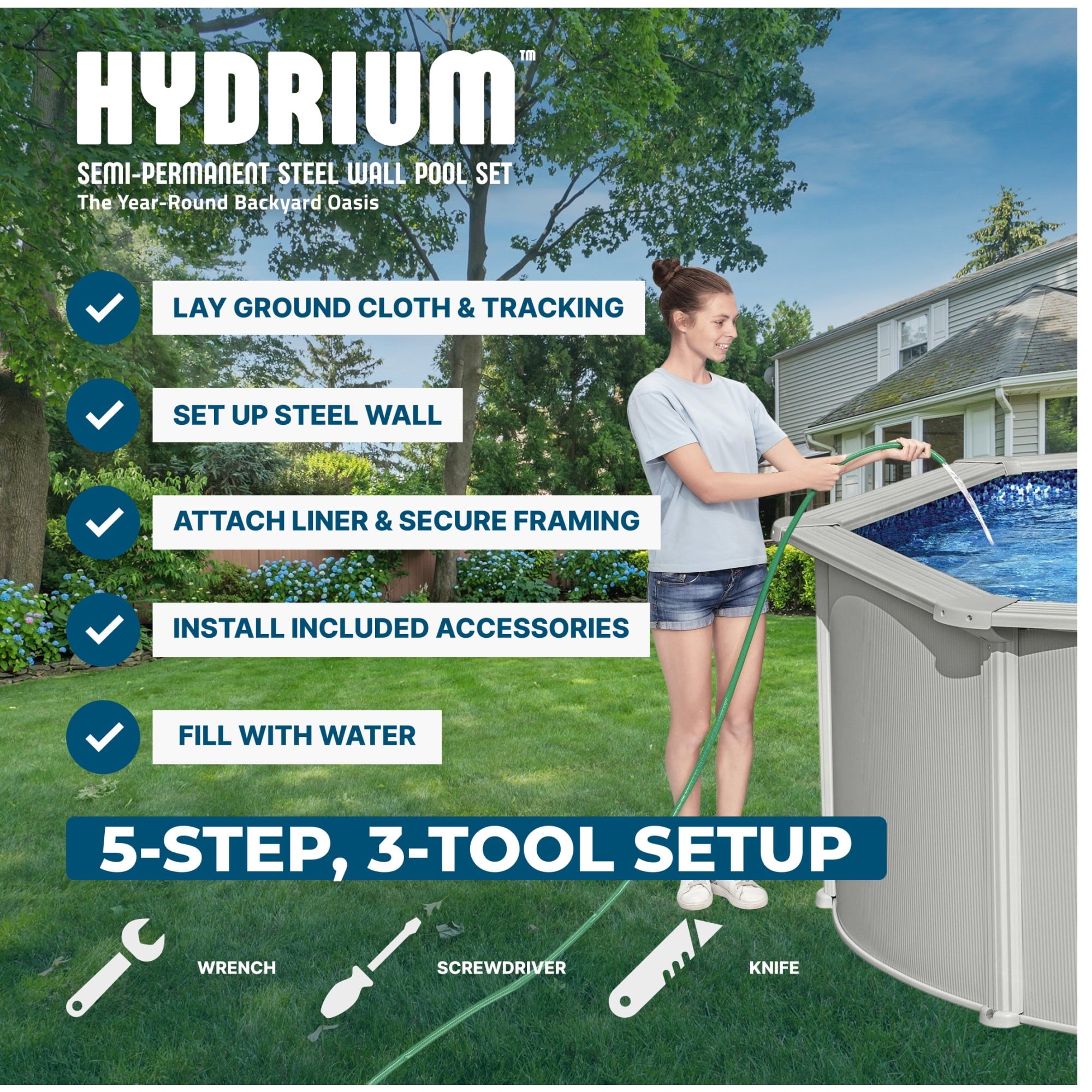 Bestway Hydrium 24' x 12' x 52 Steel Side Wall Above Ground Pool w/ Sand Pump & Accessories