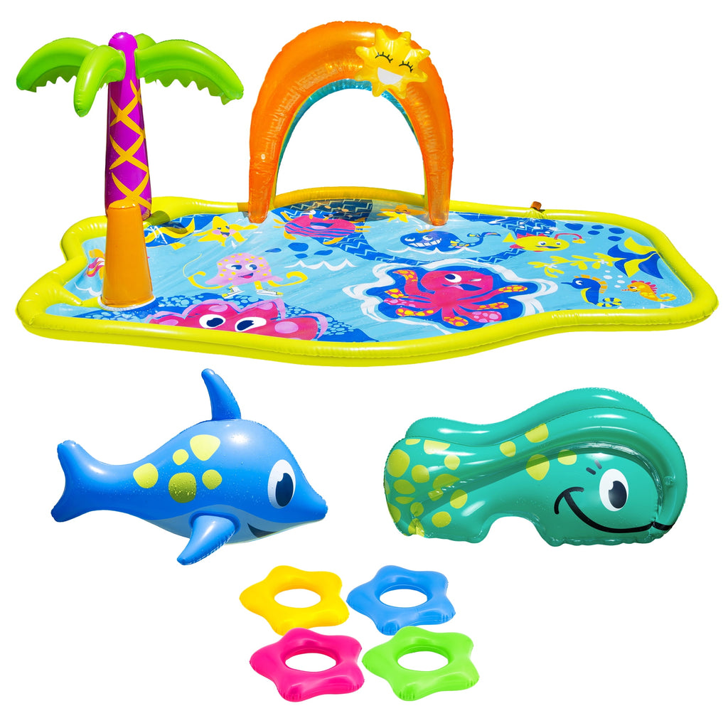 Banzai Jr. Splish Splash Inflatable Water Park for Toddlers - Includes Slide and Play Features