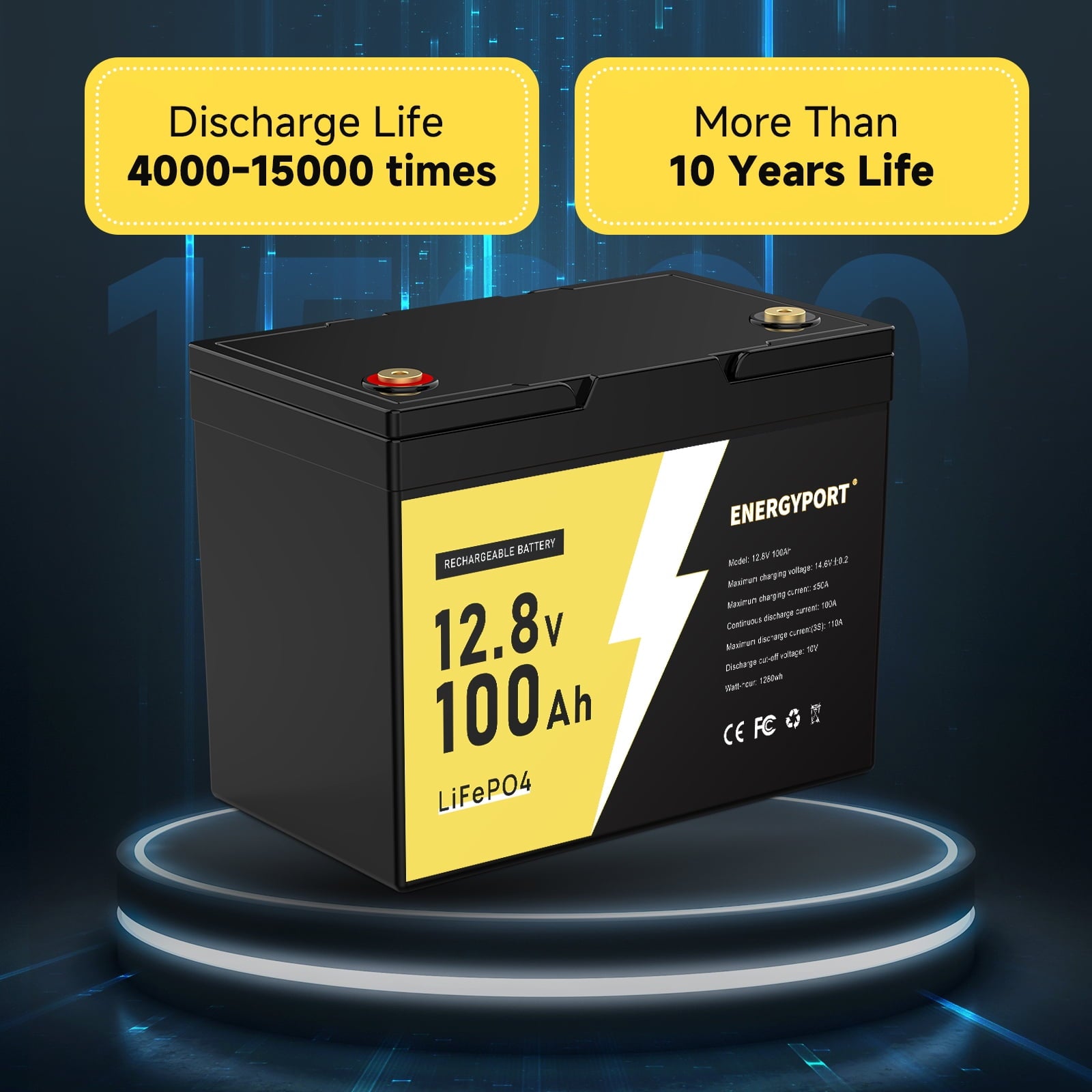 12V 100Ah LiFePO4 Battery, Rechargeabel Deep Cycle Lithium Batteries, 100A BMS with Low-Temp Protection, Perfect for RV, Solar, Boat, Marine, Trolling Motor