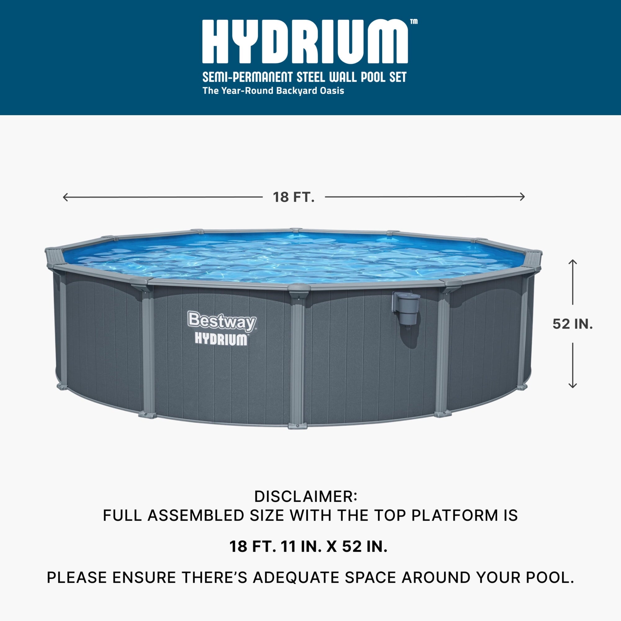 Bestway Hydrium 15' x 48 Steel Side Wall Above Ground Pool w/ Sand Pump & Accessories