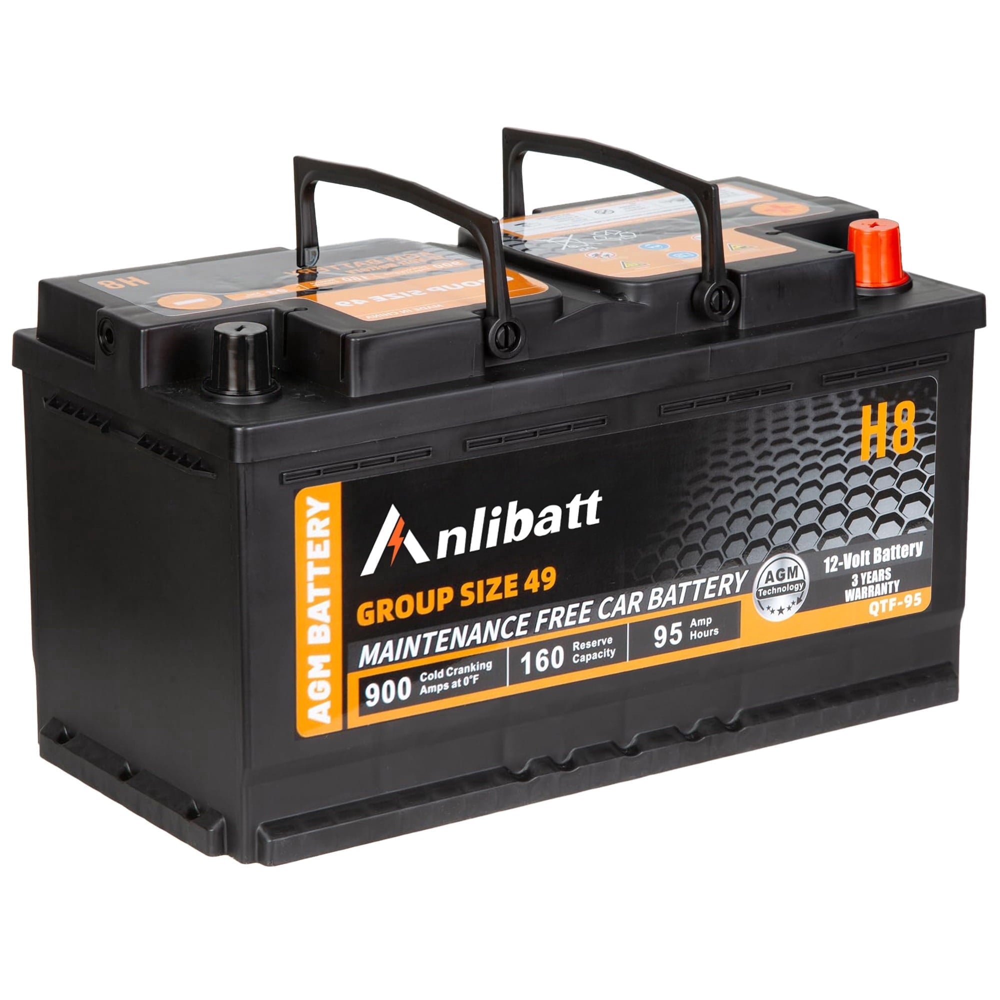 Anlibatt BCI Group 49 Battery, AGM 12 Volt Rechargeable Automotive Batteries for Car, H8 900CCA 95Ah 160RC Maintenance Free