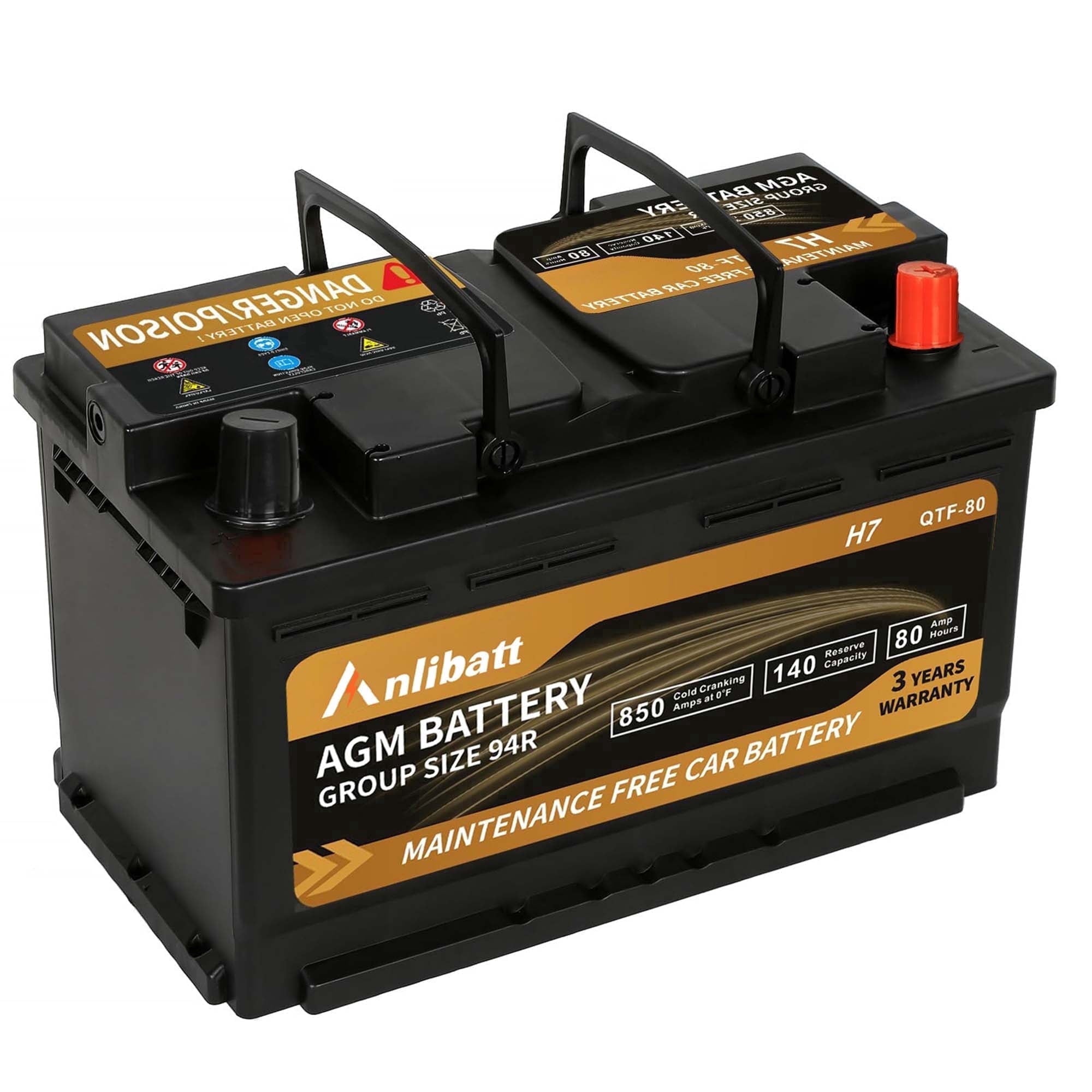 Anlibatt Car AGM Battery Group Size 48 H6 Start Stop Battery 12V 70Ah 760CCA Maintenance Free Rechargeable