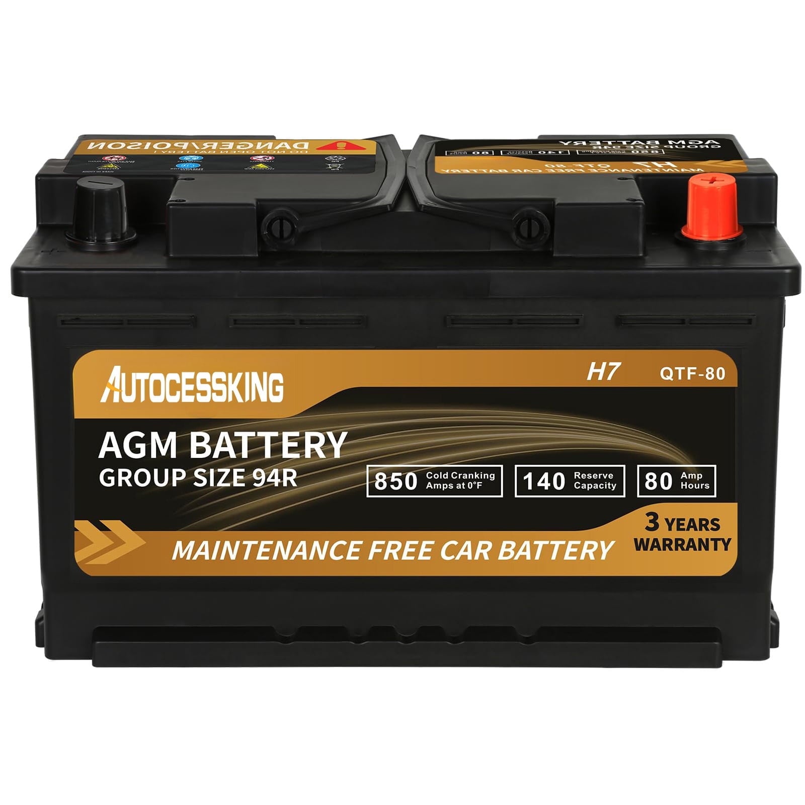 Autocessking Platinum AGM Battery, Group 47 Rechargeable Automotive Batteries for Car, 12V H5 680CCA 60Ah 100RC