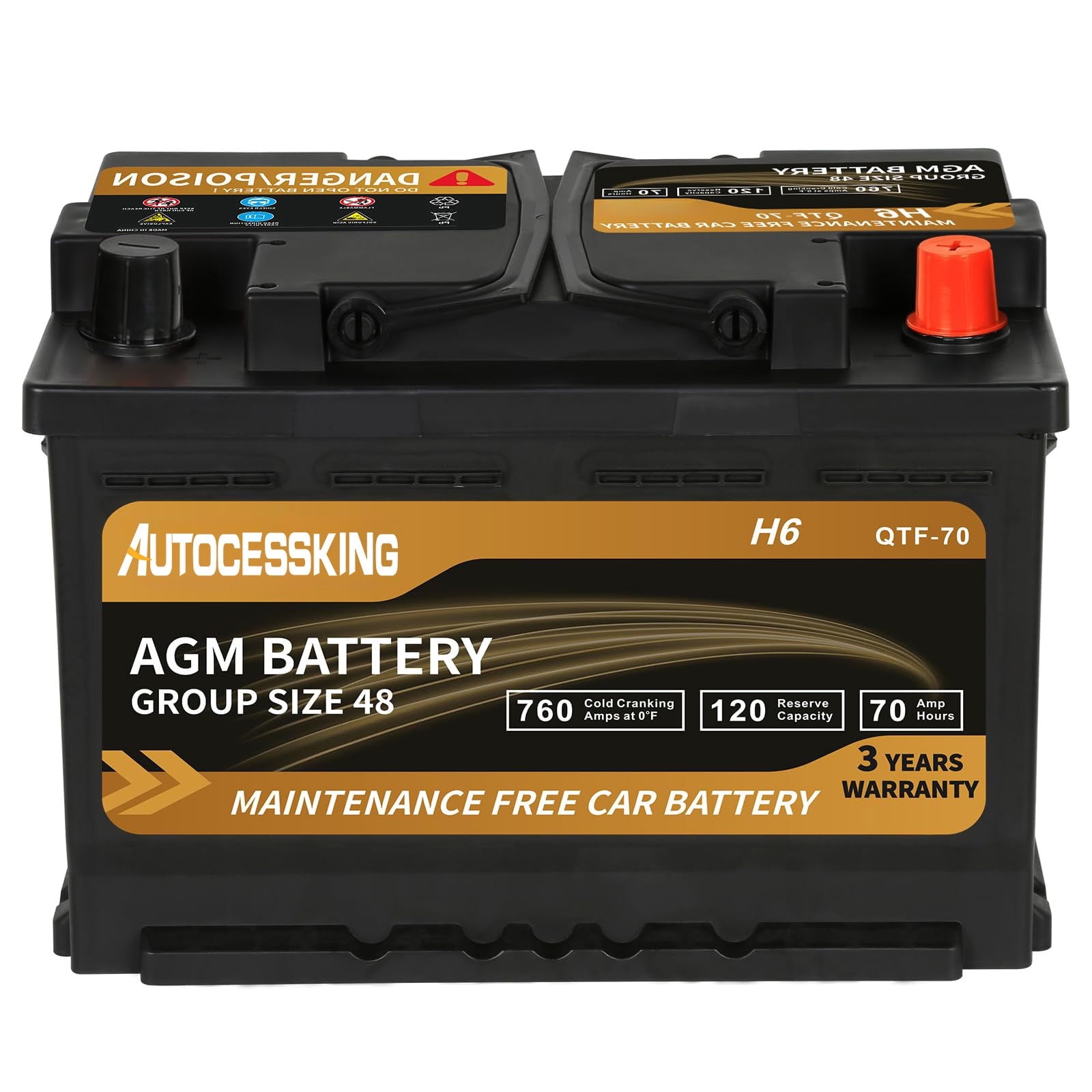 Autocessking Platinum AGM Battery, Group 47 Rechargeable Automotive Batteries for Car, 12V H5 680CCA 60Ah 100RC