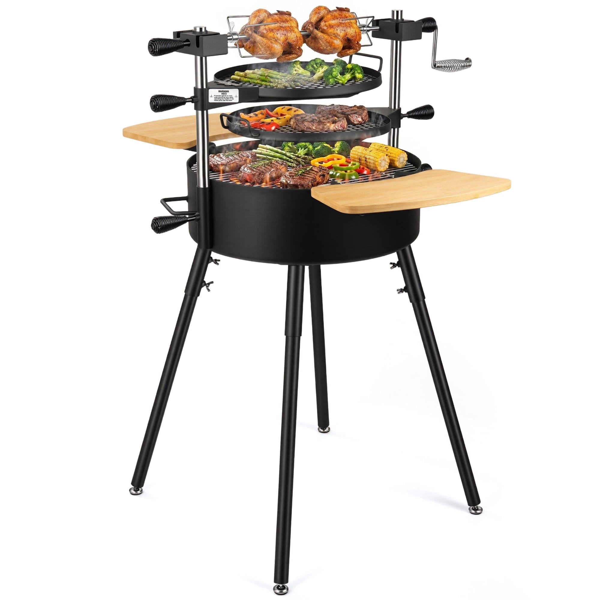 BIG HORN OUTDOORS Portable Santa Maria Style Charcoal Grill, Multifunctional BBQ Grill for Backyard Patio Garden