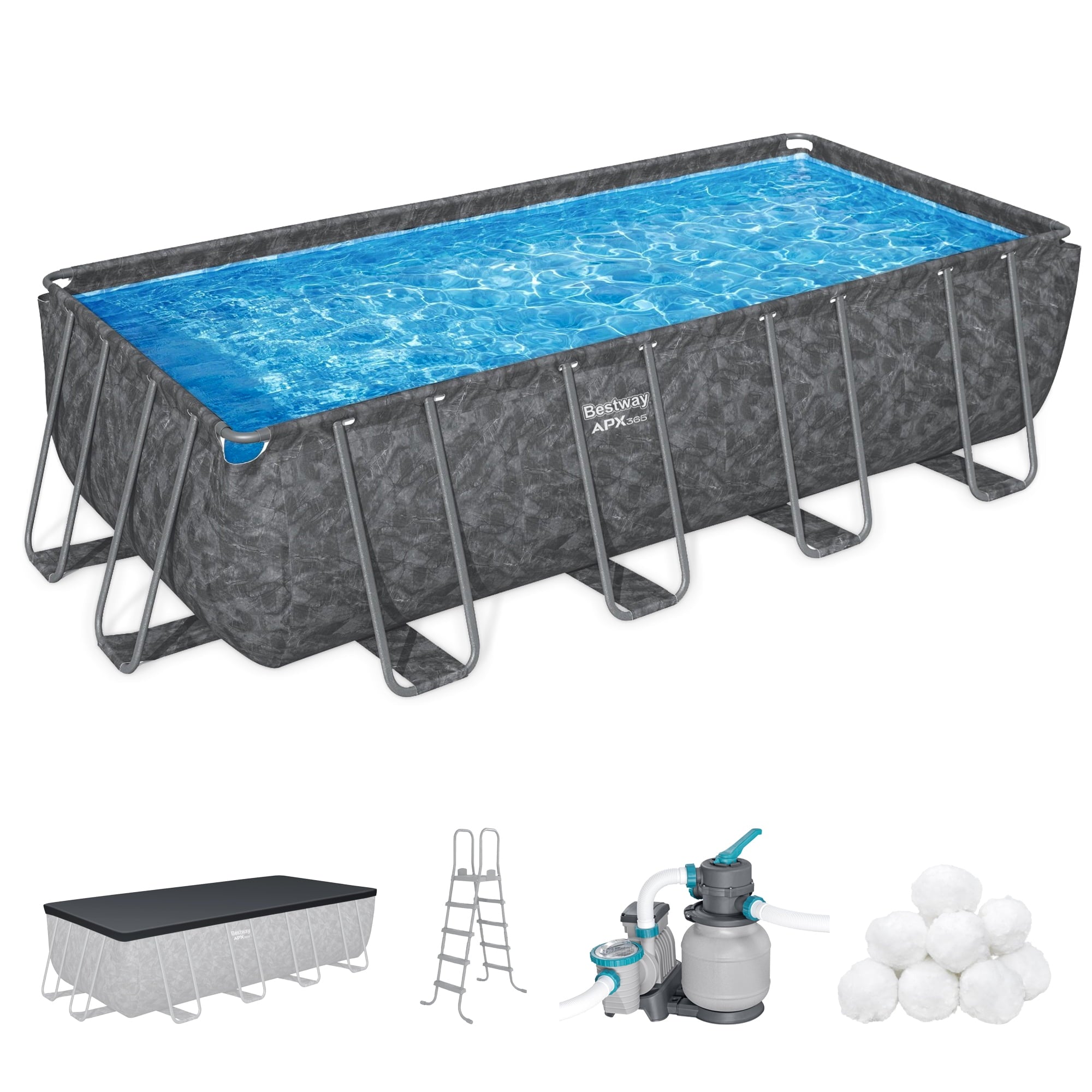 Bestway APX 365 18'x9'x52 Metal Frame Above Ground Pool Set with Sand Filter Pump