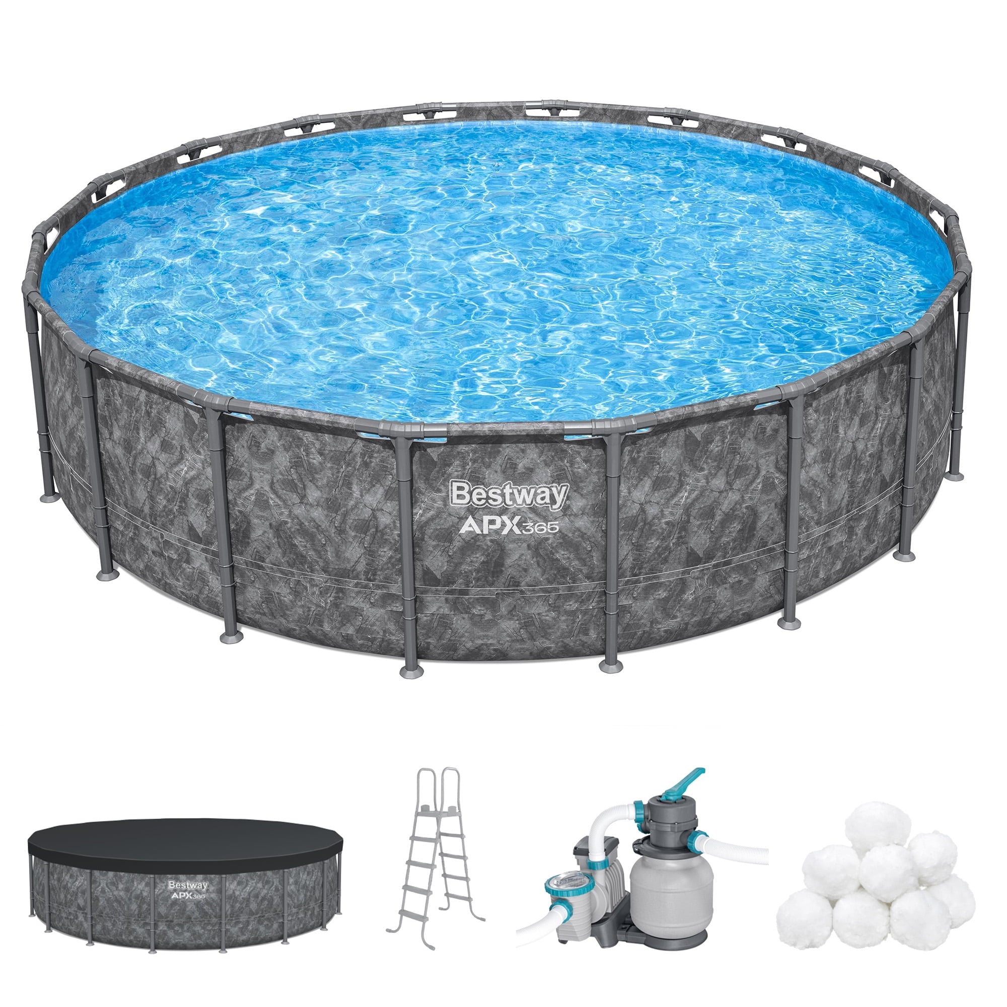 Bestway APX 365 18'x52 Metal Frame Above Ground Pool w/ Sand Filter Pump, Ladder & Cover
