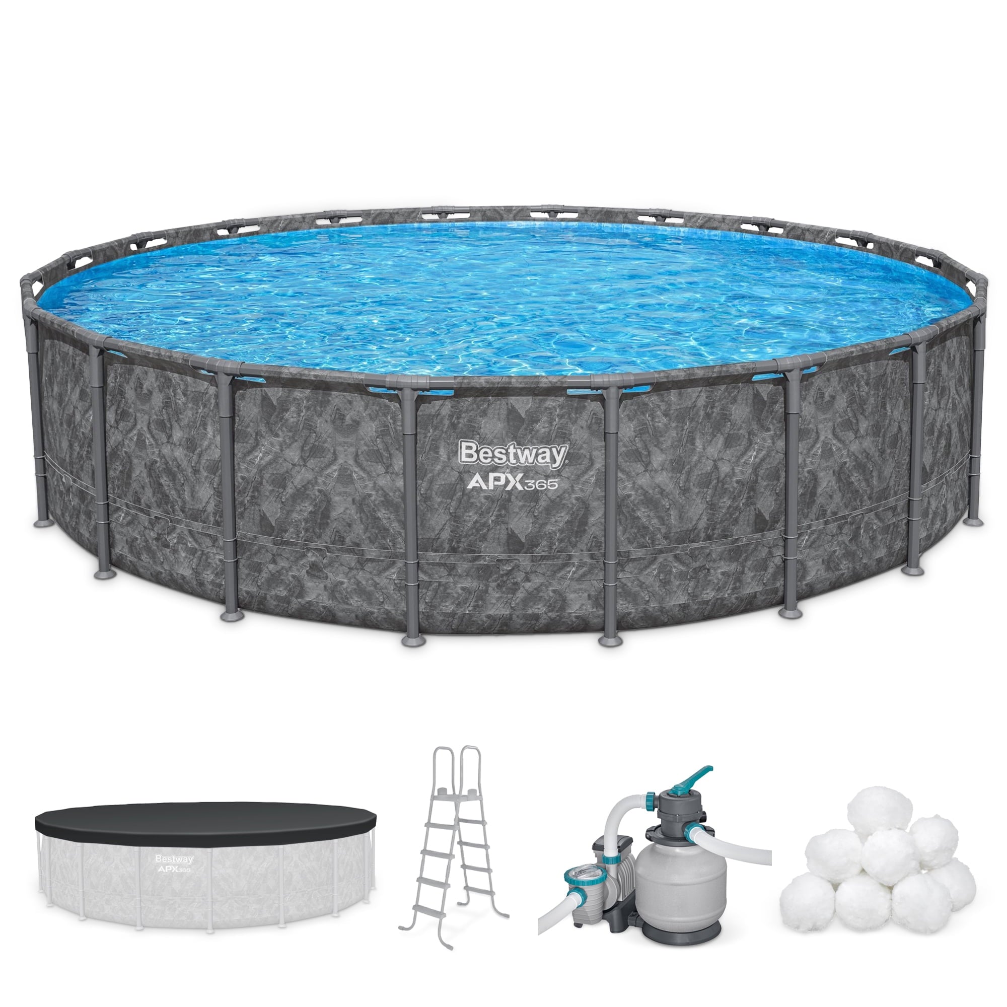 Bestway APX 365 18'x52 Metal Frame Above Ground Pool w/ Sand Filter Pump, Ladder & Cover