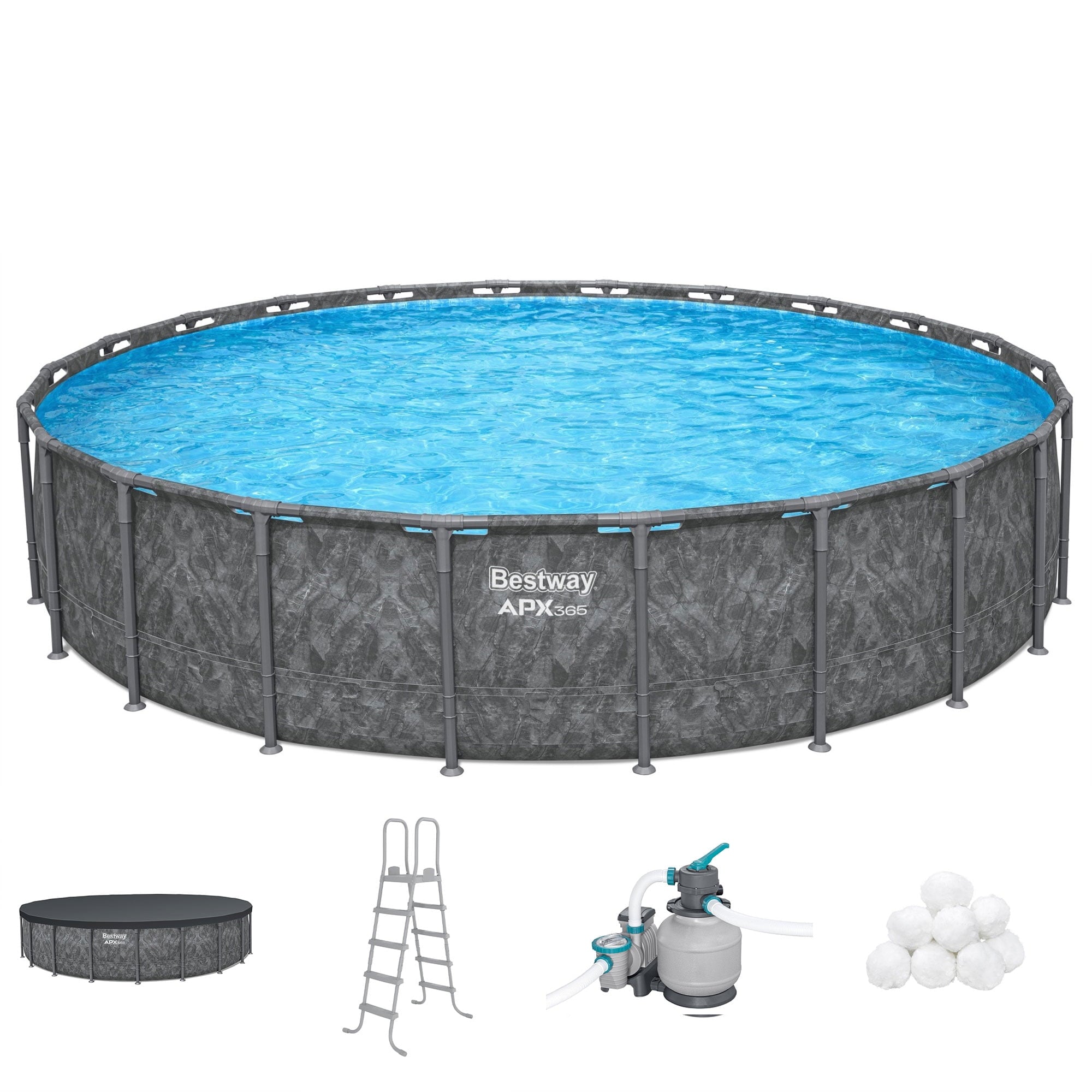 Bestway APX 365 18'x52 Metal Frame Above Ground Pool w/ Sand Filter Pump, Ladder & Cover