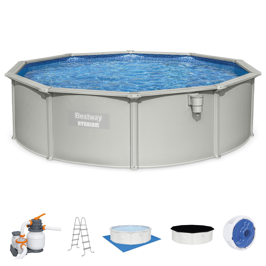 Bestway Hydrium 15' x 48 Steel Side Wall Above Ground Pool w/ Sand Pump & Accessories