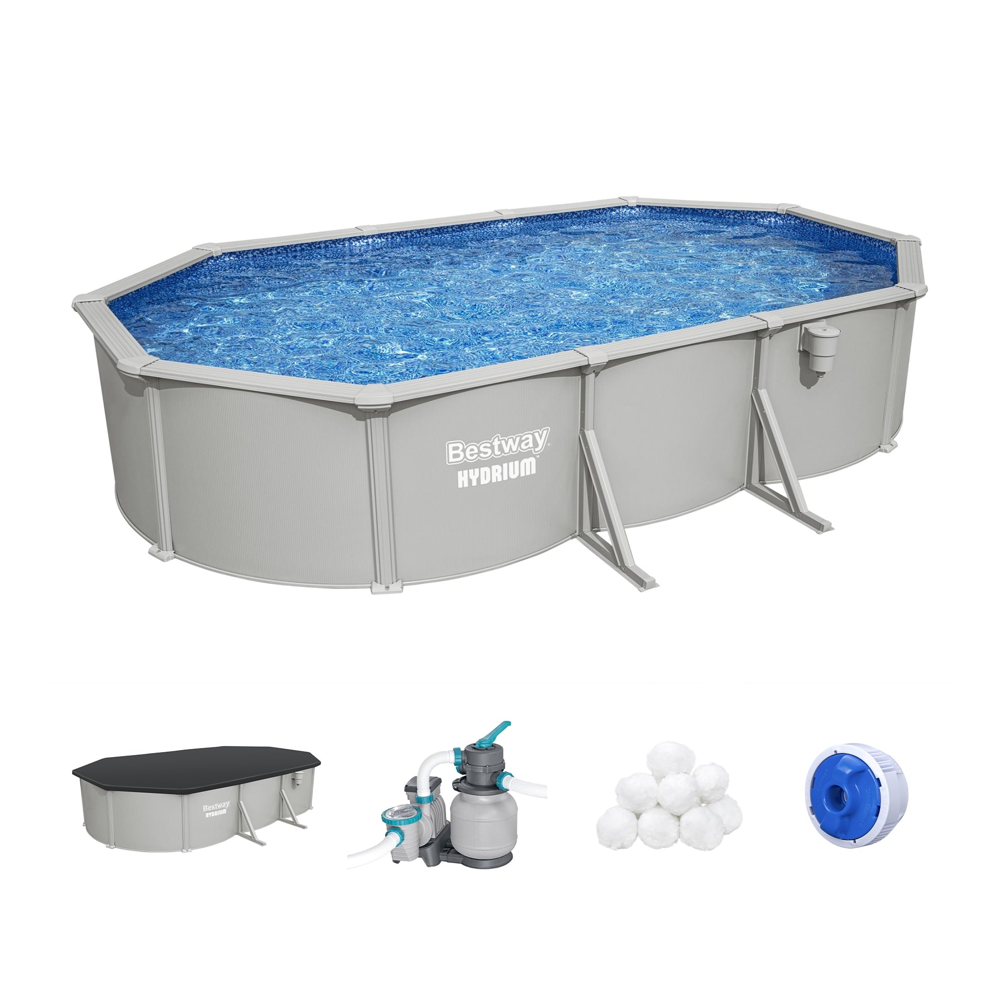 Bestway Hydrium 24' x 12' x 52 Steel Side Wall Above Ground Pool w/ Sand Pump & Accessories