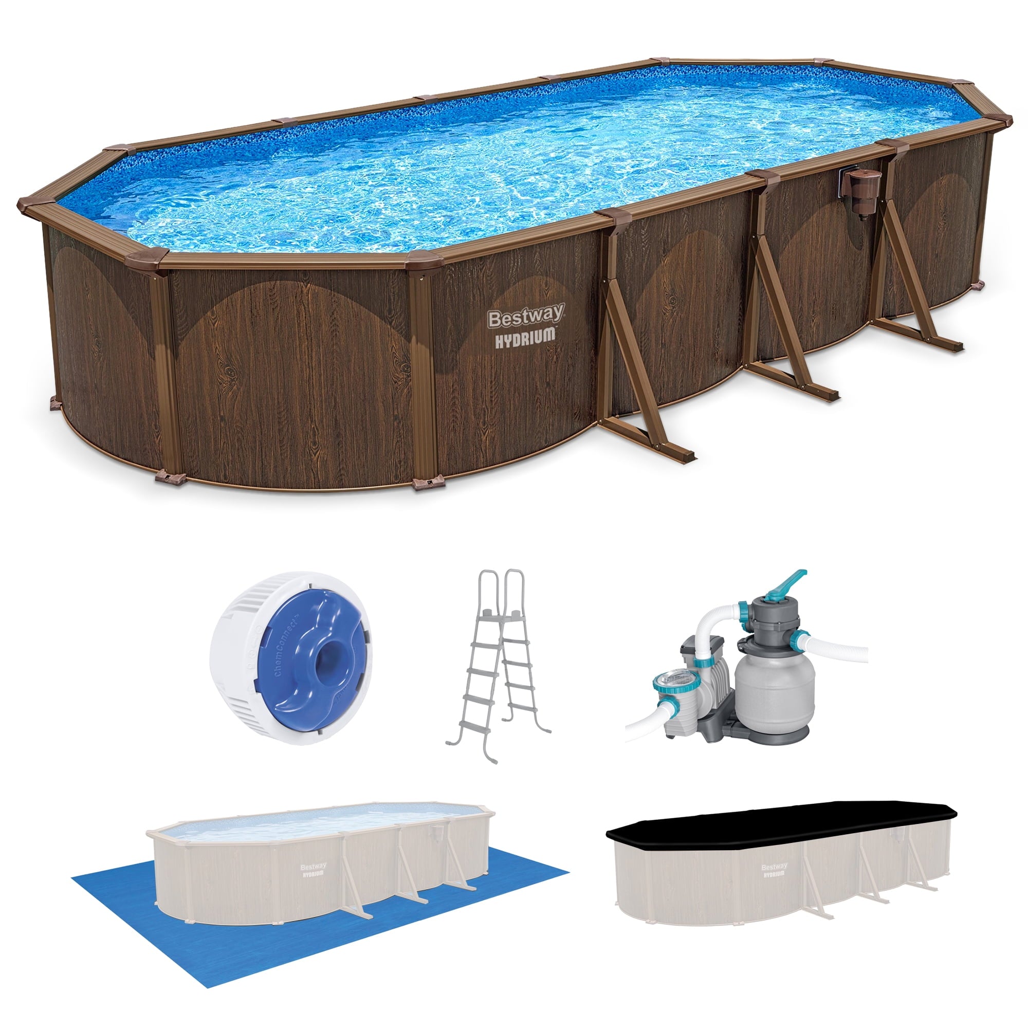 Bestway Hydrium 24' x 12' x 52 Steel Side Wall Above Ground Pool w/ Sand Pump & Accessories