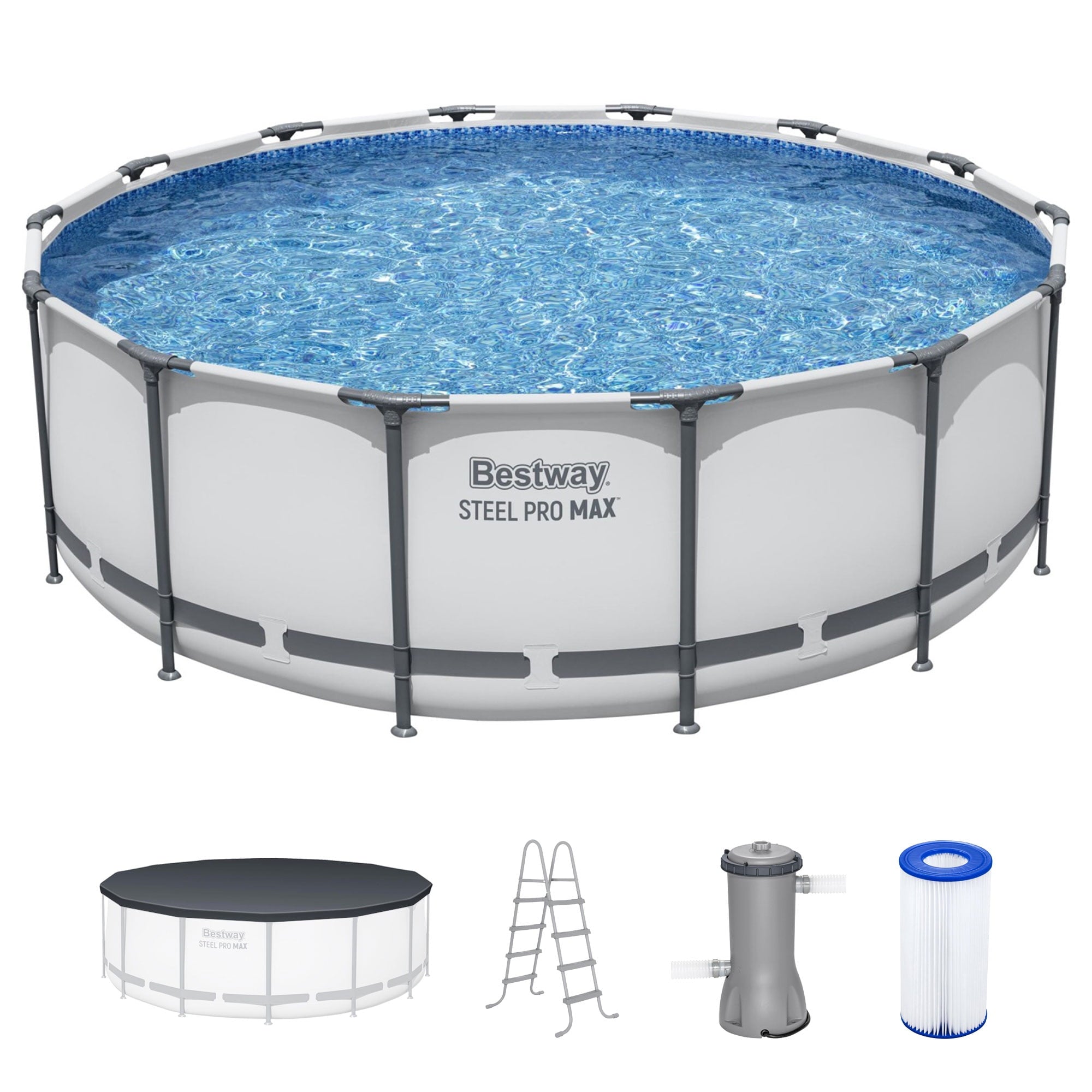 Bestway Steel Pro MAX 15'x42 Metal Frame Above Ground Pool Set w/ Pump, Ladder, & Cover