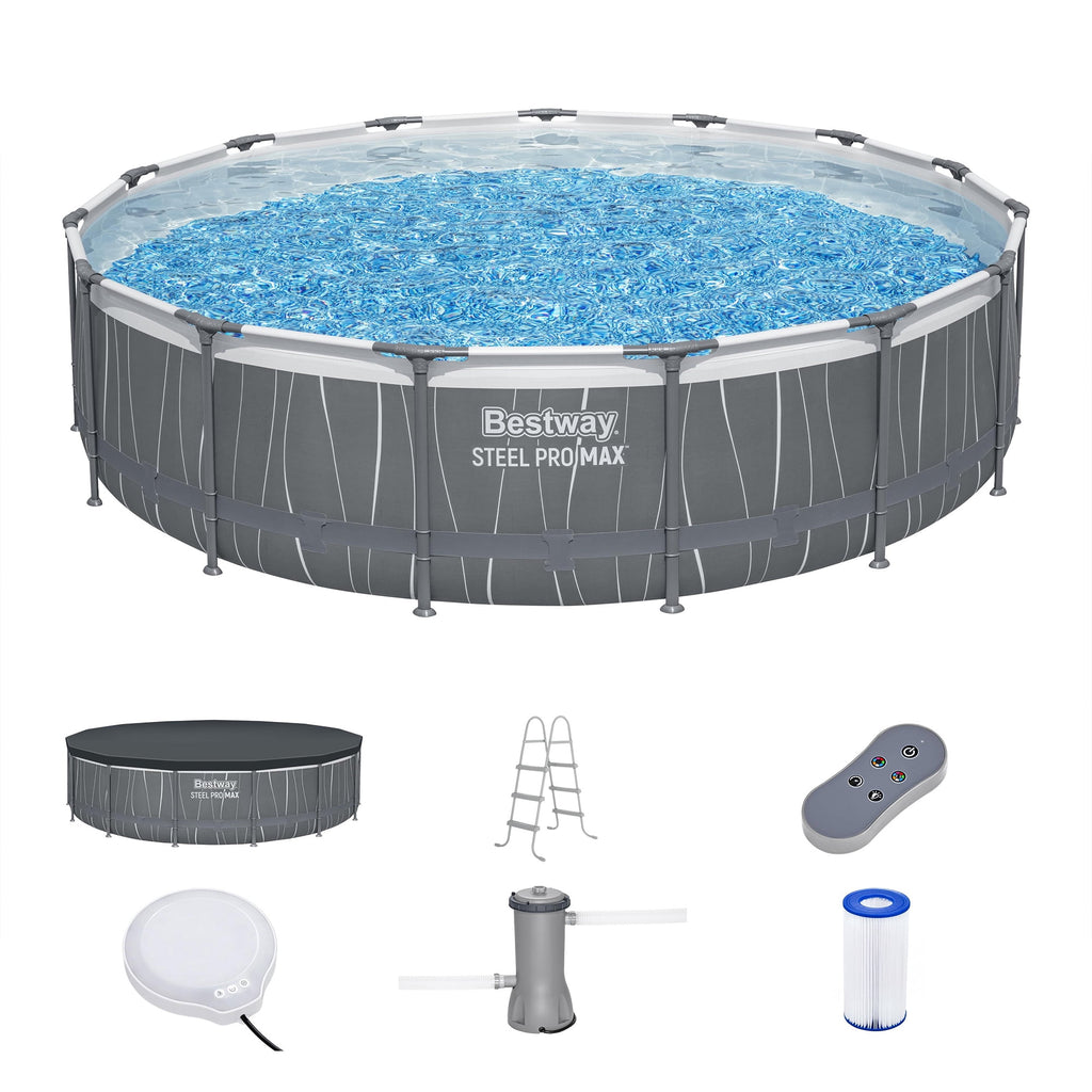 Bestway Steel Pro MAX 15'x42 Metal Frame Above Ground Pool Set w/Color-Changing LED Light