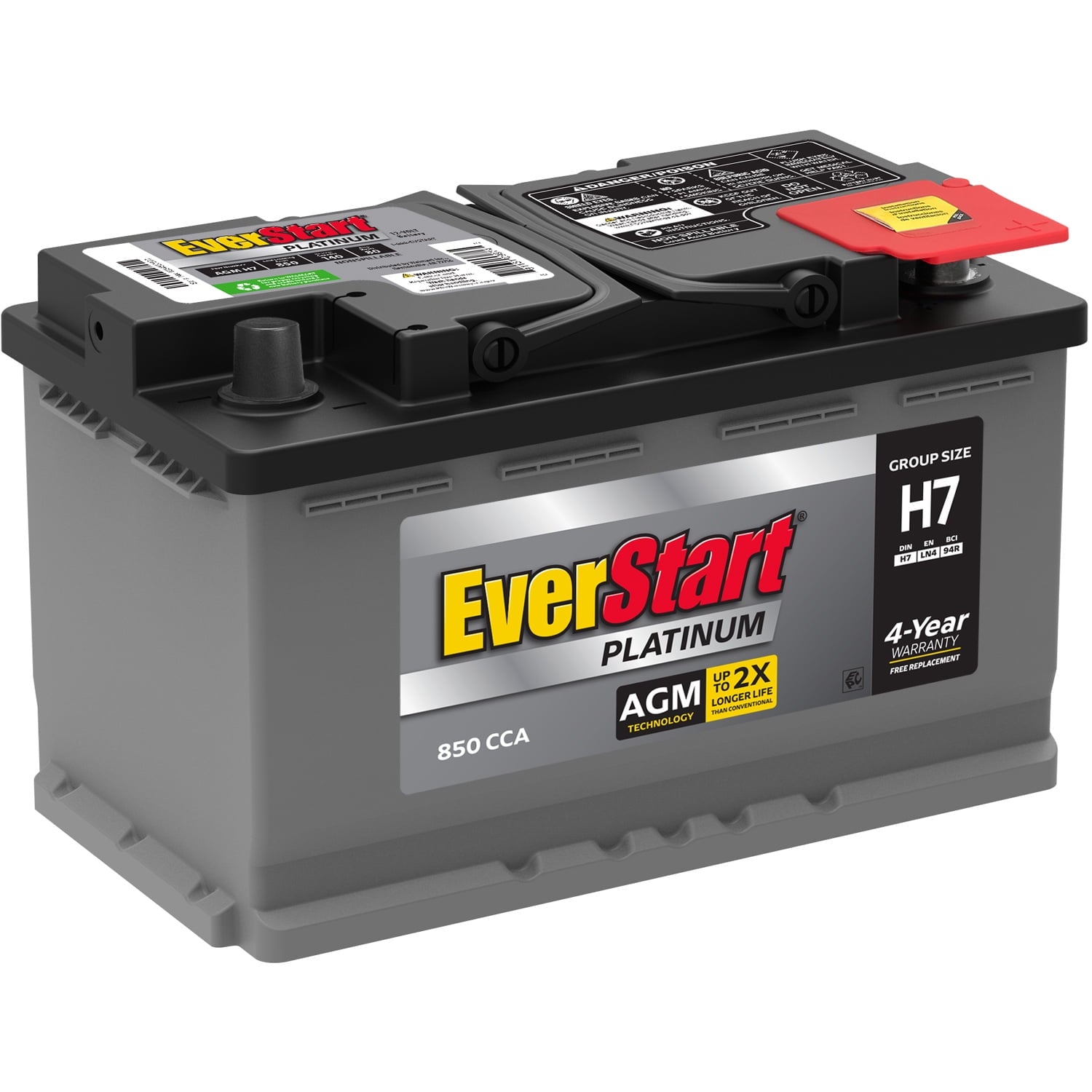 EverStart Platinum AGM Automotive Battery, Group Size H7 / LN4 / 94R 12 Volt, minimum 800 CCA