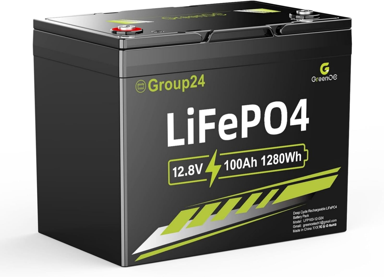 ‎GreenOE 12V 100Ah LiFePO4 Battery Group 31 with Built-in 100A BMS, 15000 Deep Cycles Rechargeable Lithium Battery Prefect for Solar System, Rvs, Marine, Vans, Trailer,Trolling Motor, Backup, 1 Pack