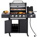 Haverchair 4-Burner Gas Grill Propane with Side Burner 50,000 BTU Outdoor BBQ Propane Gas Grill Cart Barbecue Grill for Patio Garden Picnic Backyard Cooking Camping,Black