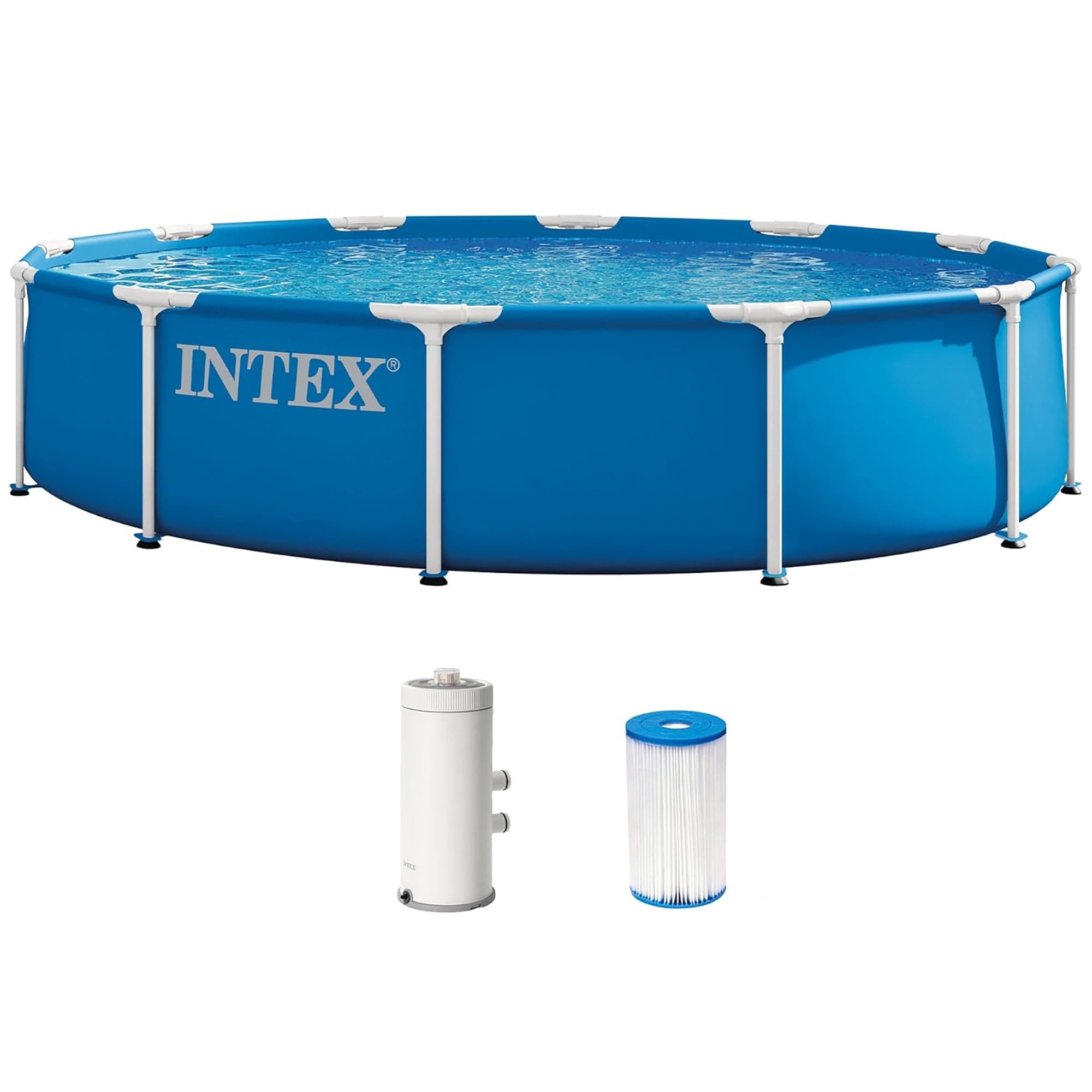 INTEX Metal Frame 12ft x 30in Above Ground Swimming Pool Set w/Filter Pump