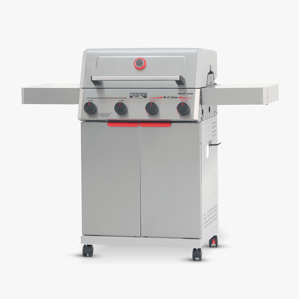 Monument Grills 4 Burner Propane Gas Grill ,Stainless Steel Outdoor Patio Barbecue Grill with Folding Shelves and Flip Rack, Mesa II 410BZ