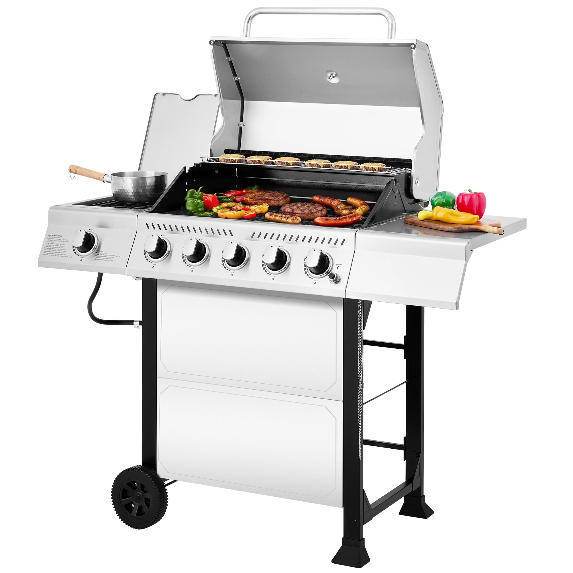 Royal Gourmet GA5401T 5-Burner BBQ Liquid Propane Gas Grill with Side Burner, Stainless Steel 60,000 BTU Barbecue Grill for Patio Garden Picnic Backyard Party, Silver
