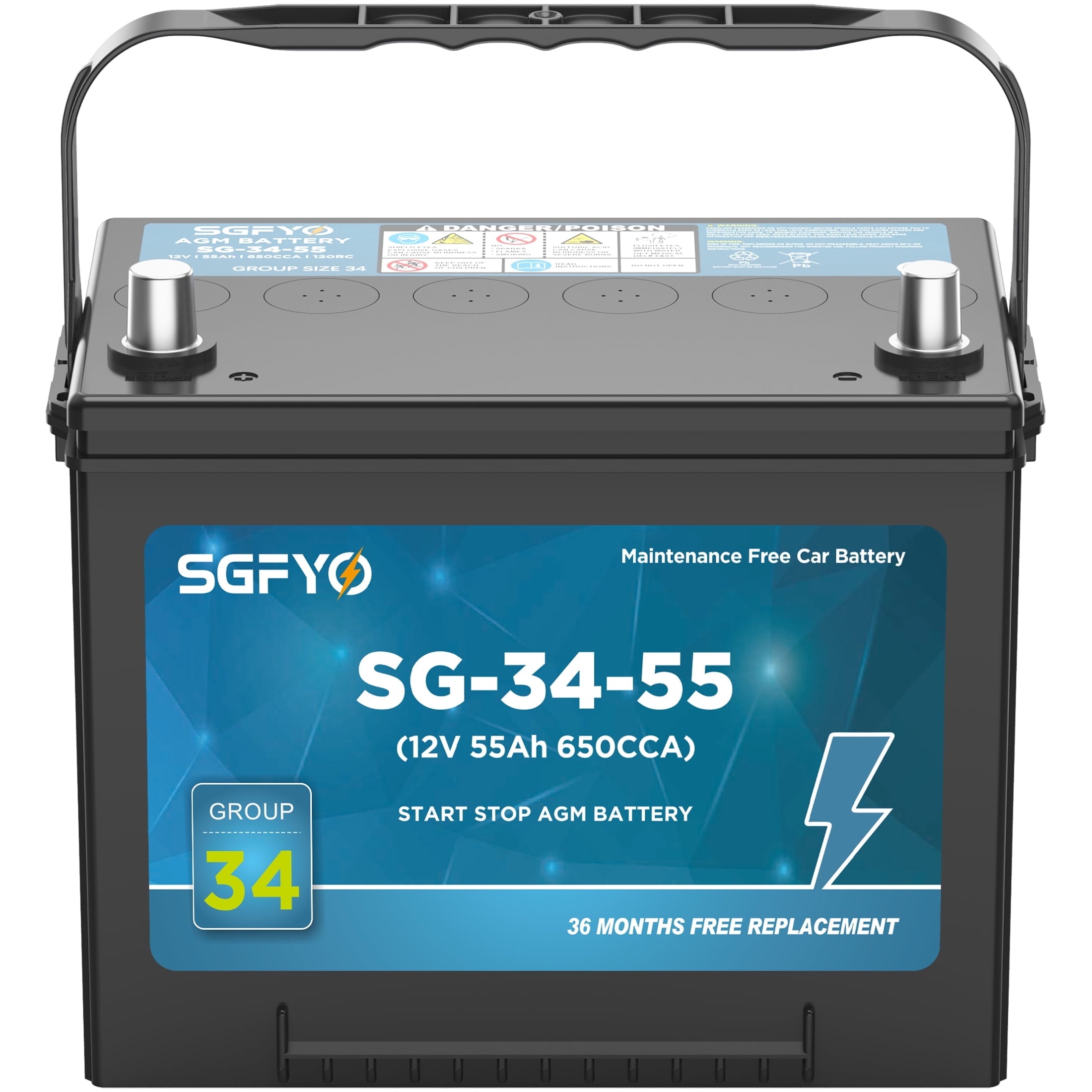 SGFYO Group Size 35 Car Battery,12V 55Ah 650CCA 88RC,AGM Maintenance Free Start Stop Automotive Replacement Battery