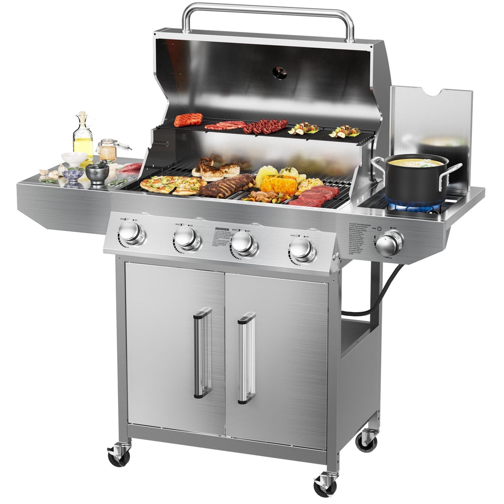 SKOK 4 Burner Gas Grill with Side Burner, 58000 BTU &393 sq.in Cooking Surface, Outdoor Propane Barbecue Grill for Patio & Backyard
