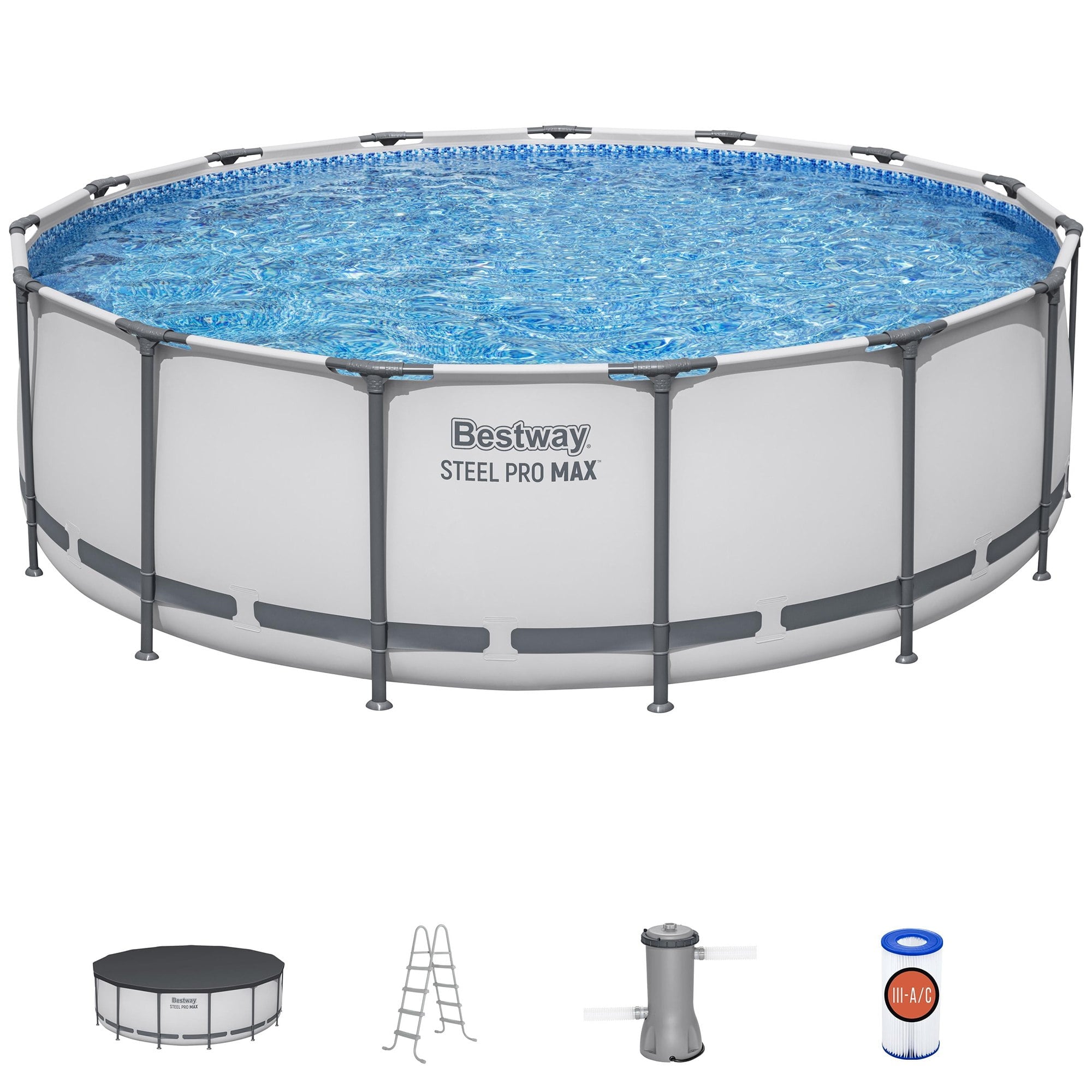 Bestway Steel Pro MAX 15' x 48 Prismatic Stone Pool Set| Durable Construction, Easy Assembly, and All-Inclusive Accessories - above ground pool set with filter pump, ladder, and pool cover