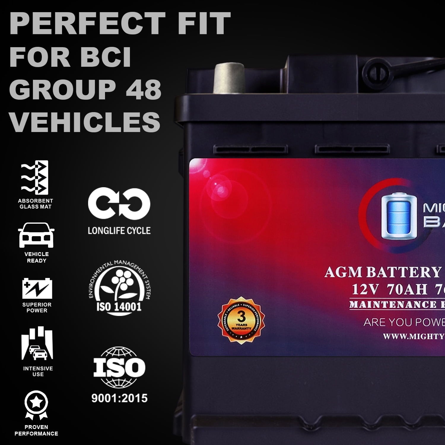MM-H5 Start and Stop Car BCI Group Size 47 12V 60 AH, 100RC, 680 CCA Rechargeable AGM Car Battery