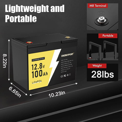 12V 100Ah LiFePO4 Battery, Rechargeabel Deep Cycle Lithium Batteries, 100A BMS with Low-Temp Protection, Perfect for RV, Solar, Boat, Marine, Trolling Motor