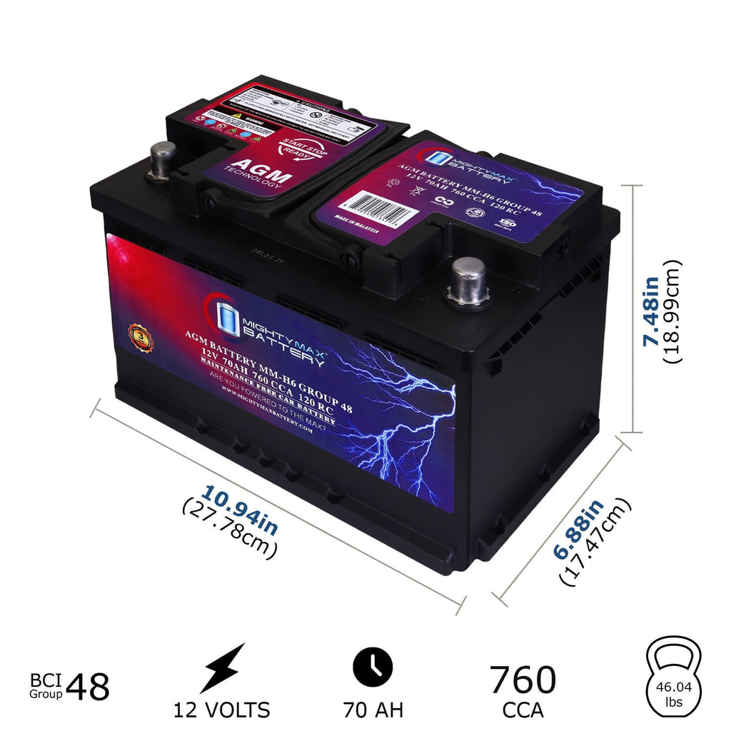 MM-H5 Start and Stop Car BCI Group Size 47 12V 60 AH, 100RC, 680 CCA Rechargeable AGM Car Battery