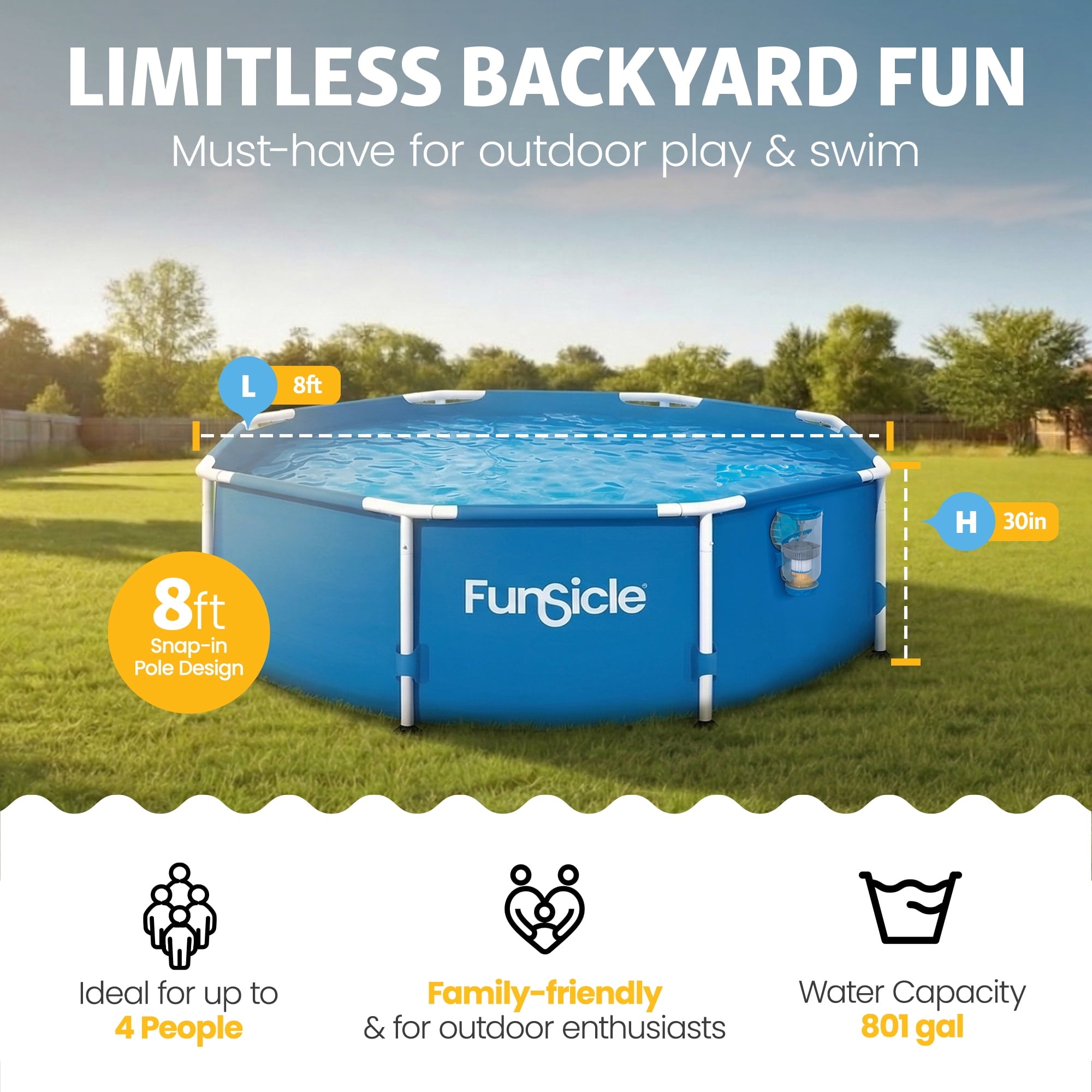 Funsicle 8' x 30 Outdoor Activity Round Frame Above Ground Swimming Pool Set