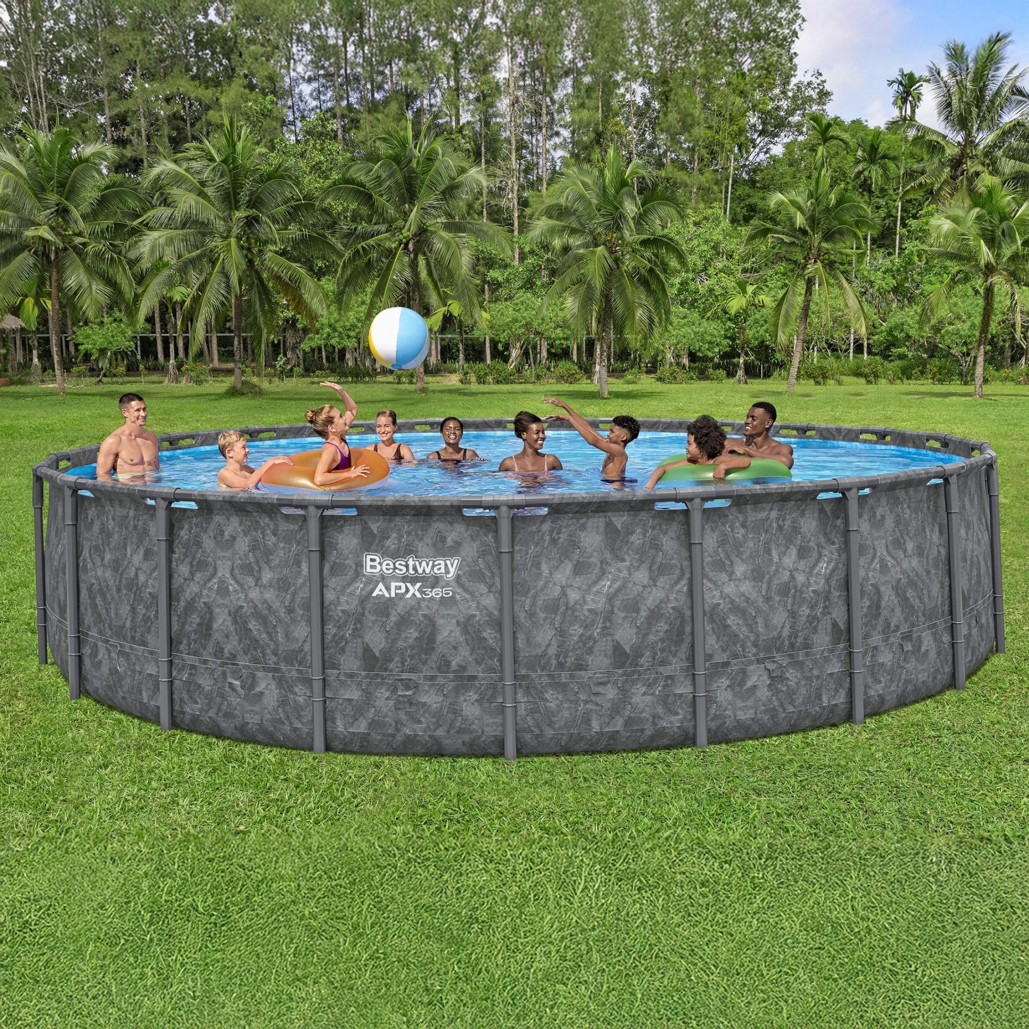 Bestway APX 365 18'x52 Metal Frame Above Ground Pool w/ Sand Filter Pump, Ladder & Cover