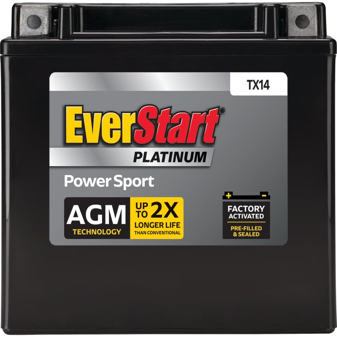 EverStart Platinum AGM Power Sport Battery, Group Size TX14 12 Volt, 200 CCA