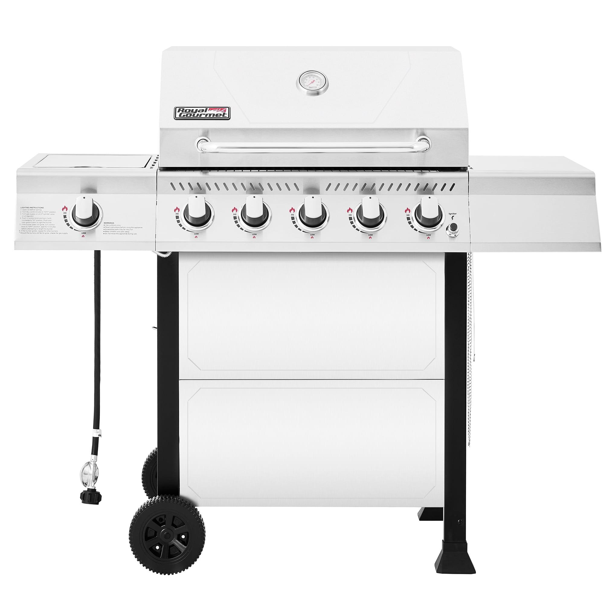 Royal Gourmet GA5401T 5-Burner BBQ Liquid Propane Gas Grill with Side Burner, Stainless Steel 60,000 BTU Barbecue Grill for Patio Garden Picnic Backyard Party, Silver
