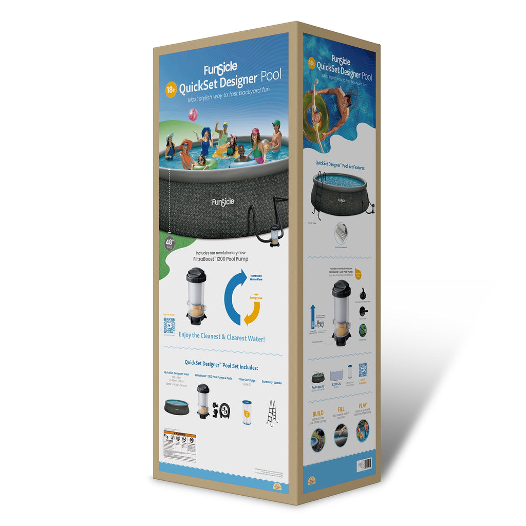 Funsicle Quickset 14’ x 36” Round Inflatable Top Ring Above Ground Swimming Pool Set