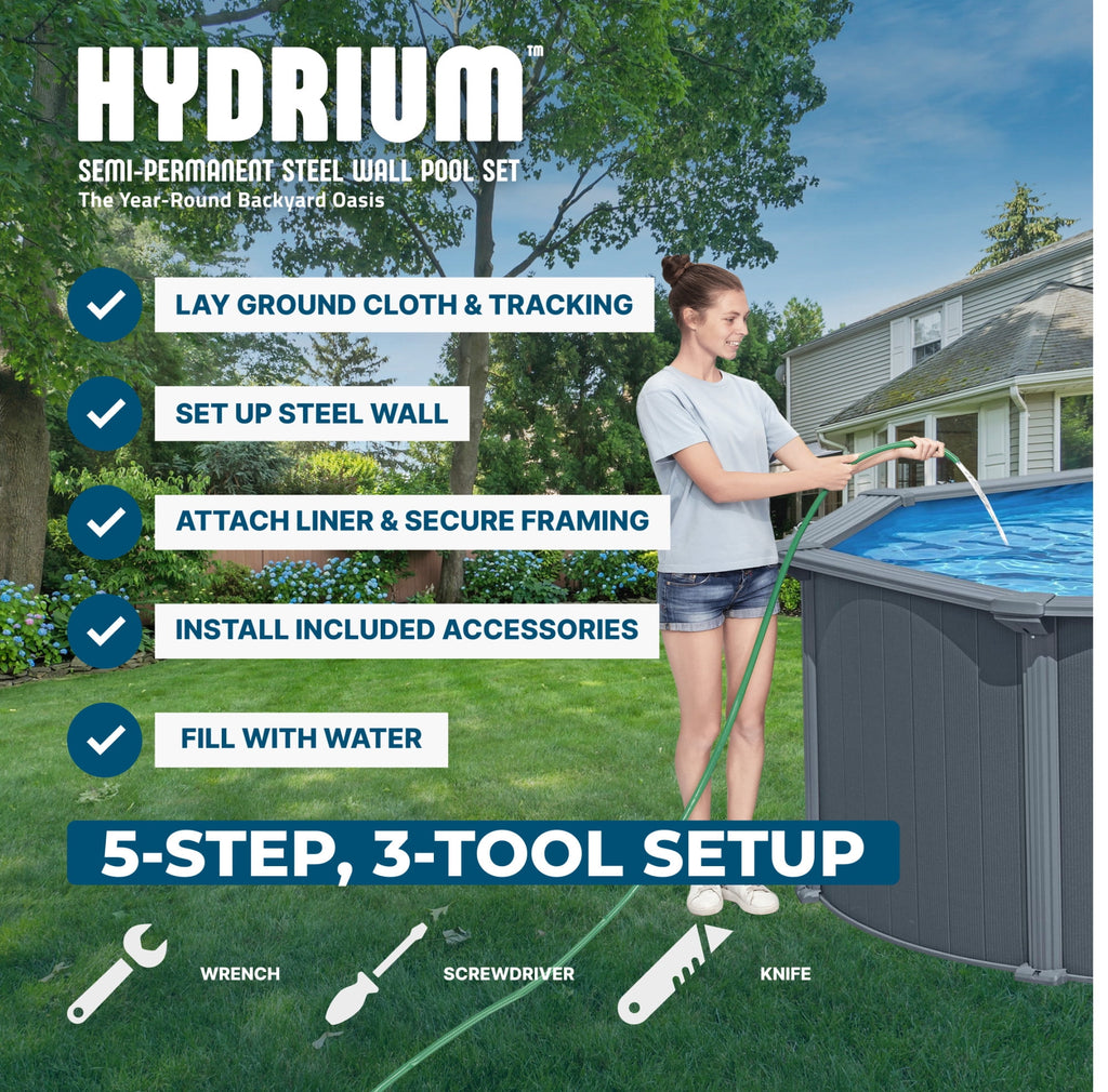 Bestway Hydrium 24' x 12' x 52 Steel Side Wall Above Ground Pool w/ Sand Pump & Accessories