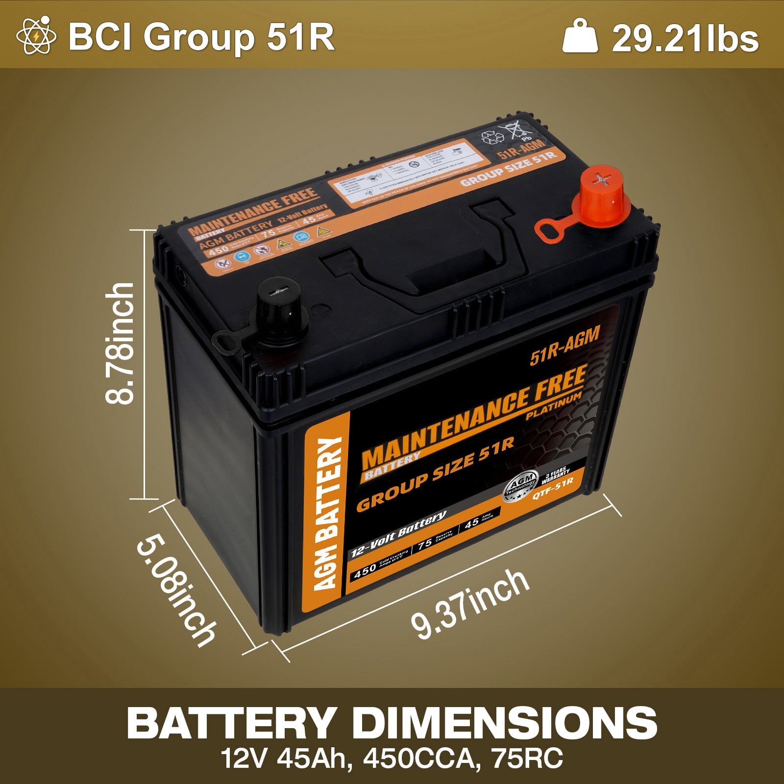 Anlibatt BCI Group 49 Battery, AGM 12 Volt Rechargeable Automotive Batteries for Car, H8 900CCA 95Ah 160RC Maintenance Free