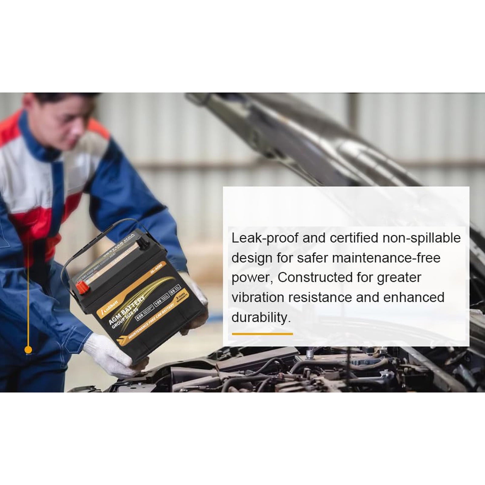 Anlibatt Car AGM Battery Group Size 48 H6 Start Stop Battery 12V 70Ah 760CCA Maintenance Free Rechargeable
