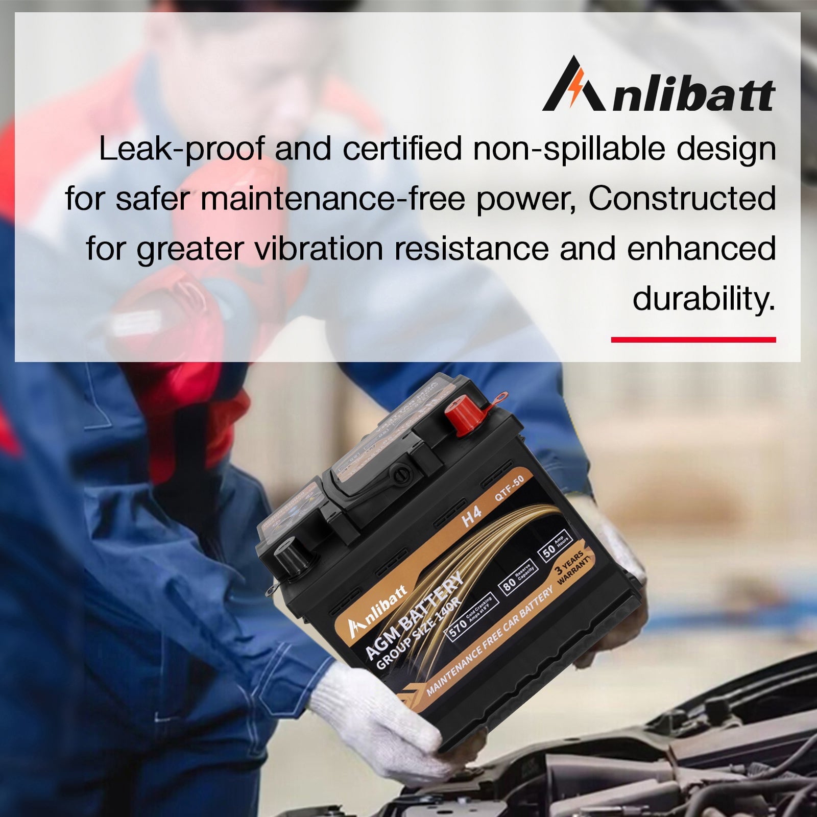 Anlibatt Car AGM Battery Group Size 48 H6 Start Stop Battery 12V 70Ah 760CCA Maintenance Free Rechargeable